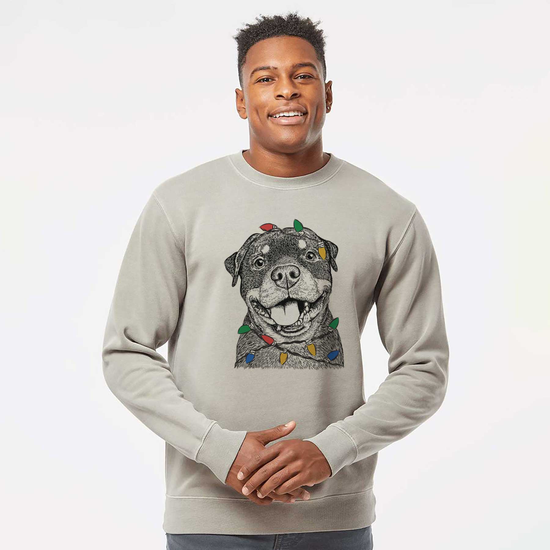 Christmas Lights Talos the Rottweiler - Unisex Pigment Dyed Crew Sweatshirt