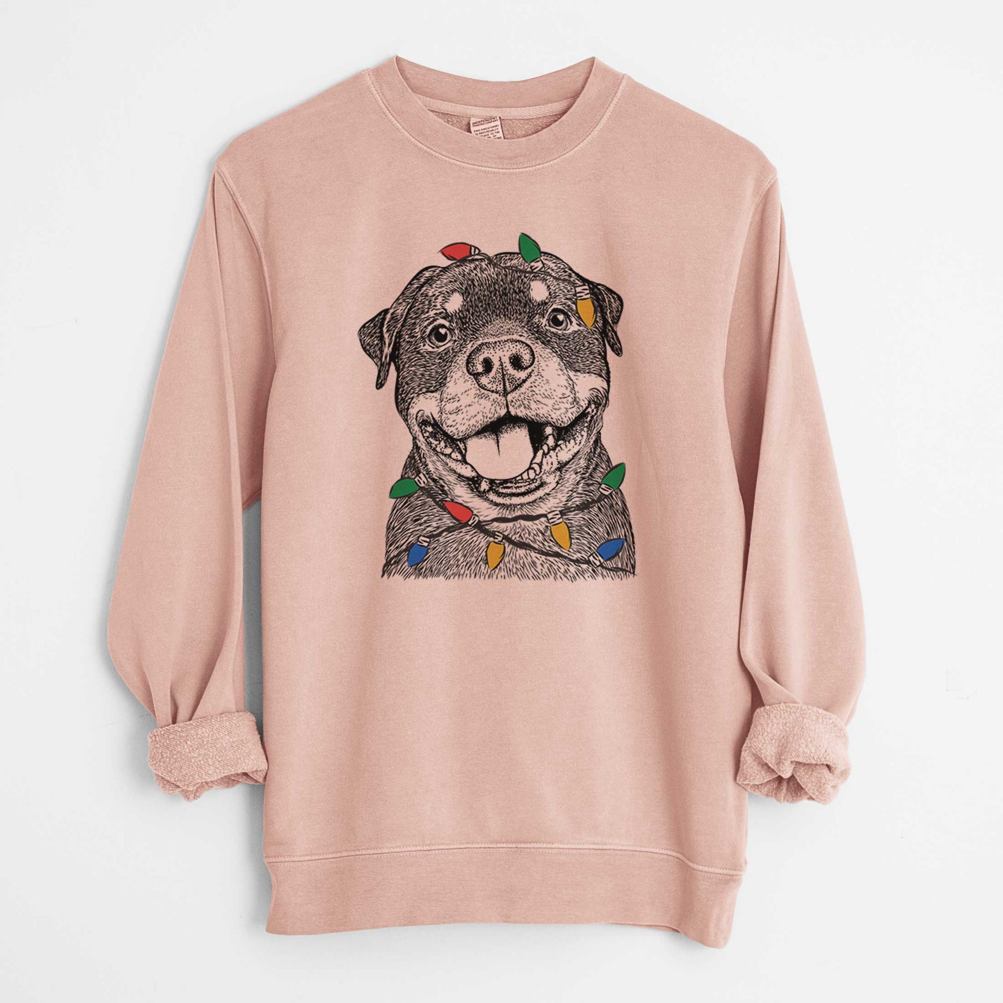 Christmas Lights Talos the Rottweiler - Unisex Pigment Dyed Crew Sweatshirt