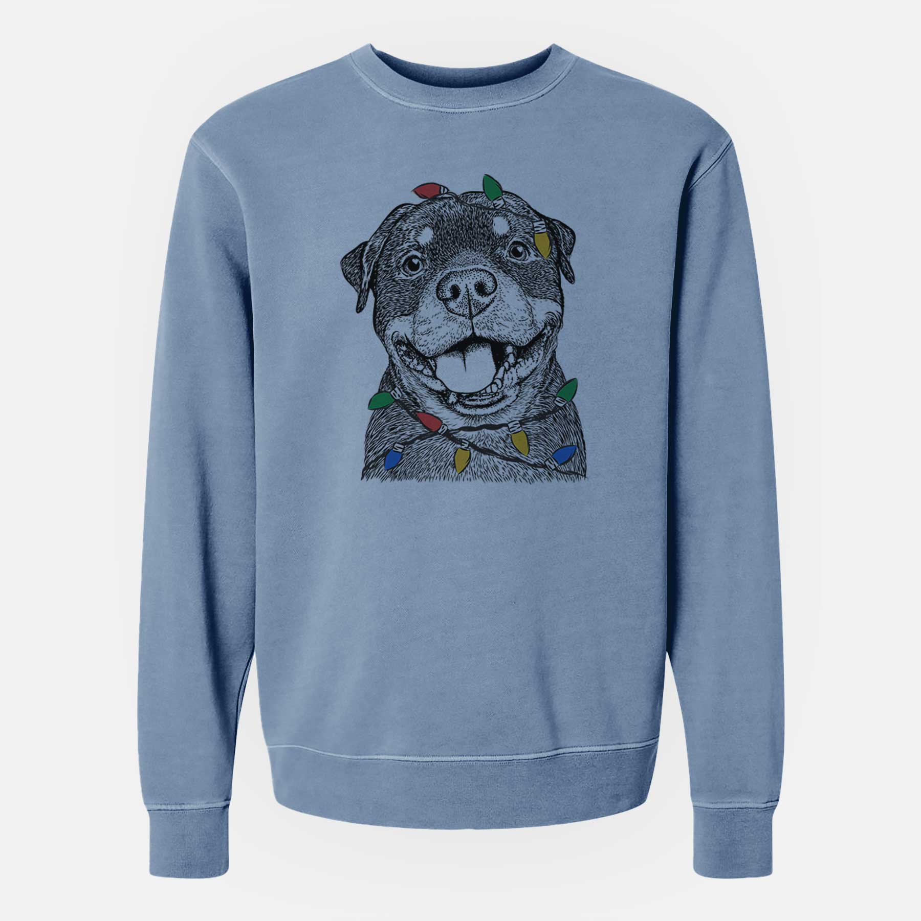 Christmas Lights Talos the Rottweiler - Unisex Pigment Dyed Crew Sweatshirt