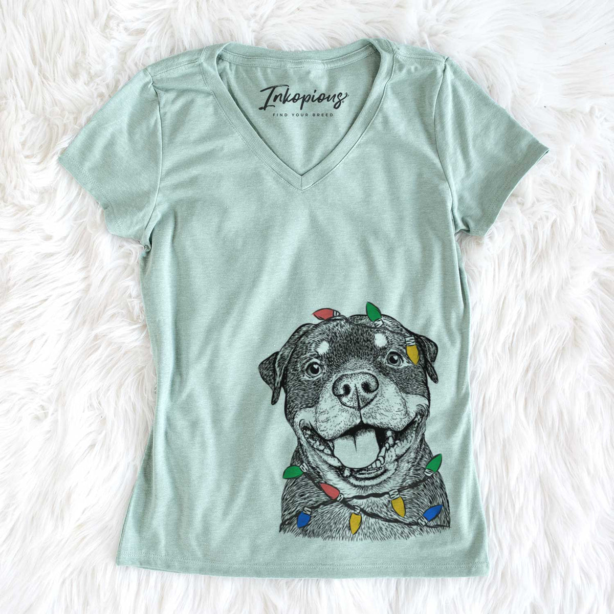 Christmas Lights Talos the Rottweiler - Women&#39;s V-neck Shirt