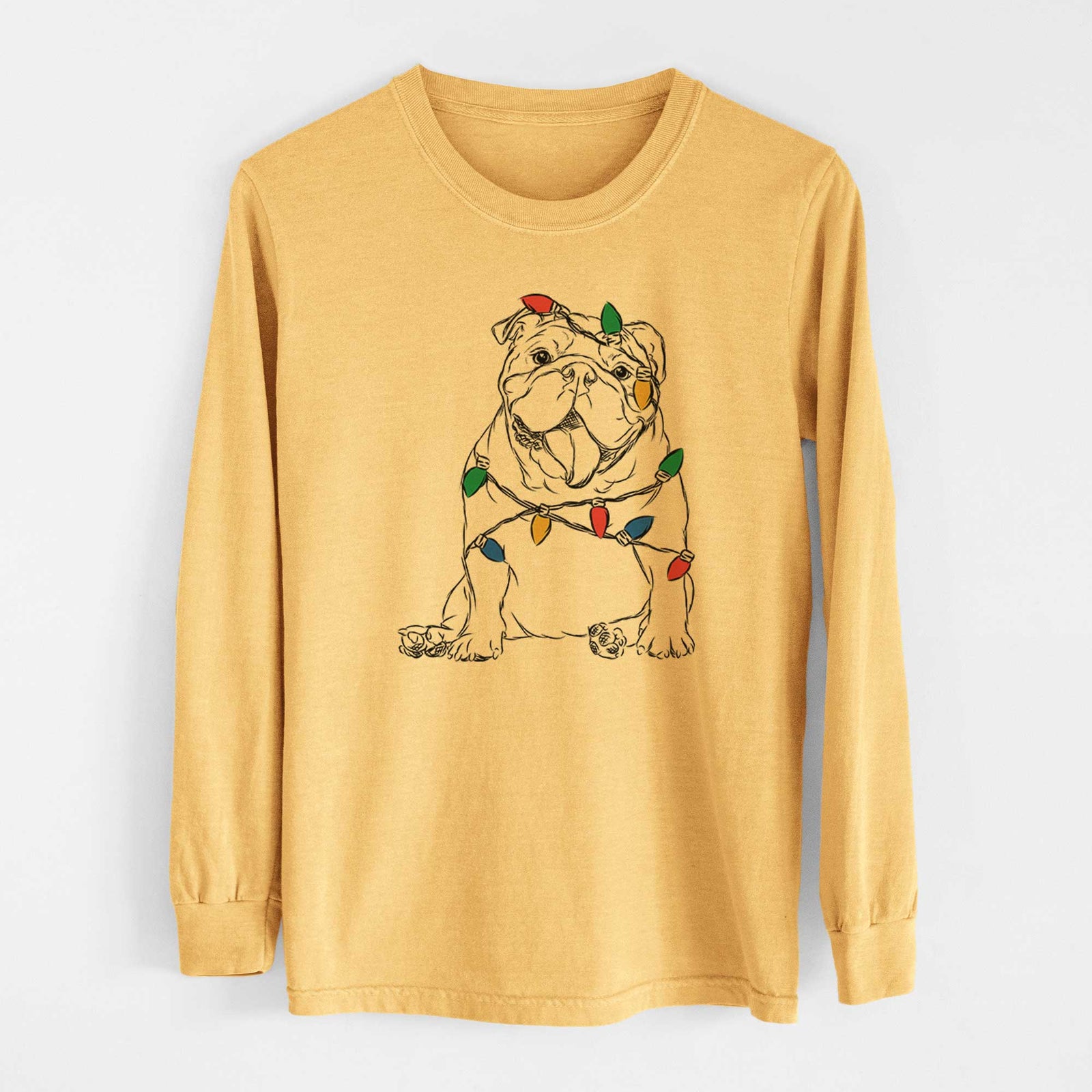 Christmas Lights Tank the English Bulldog - Heavyweight 100% Cotton Long Sleeve