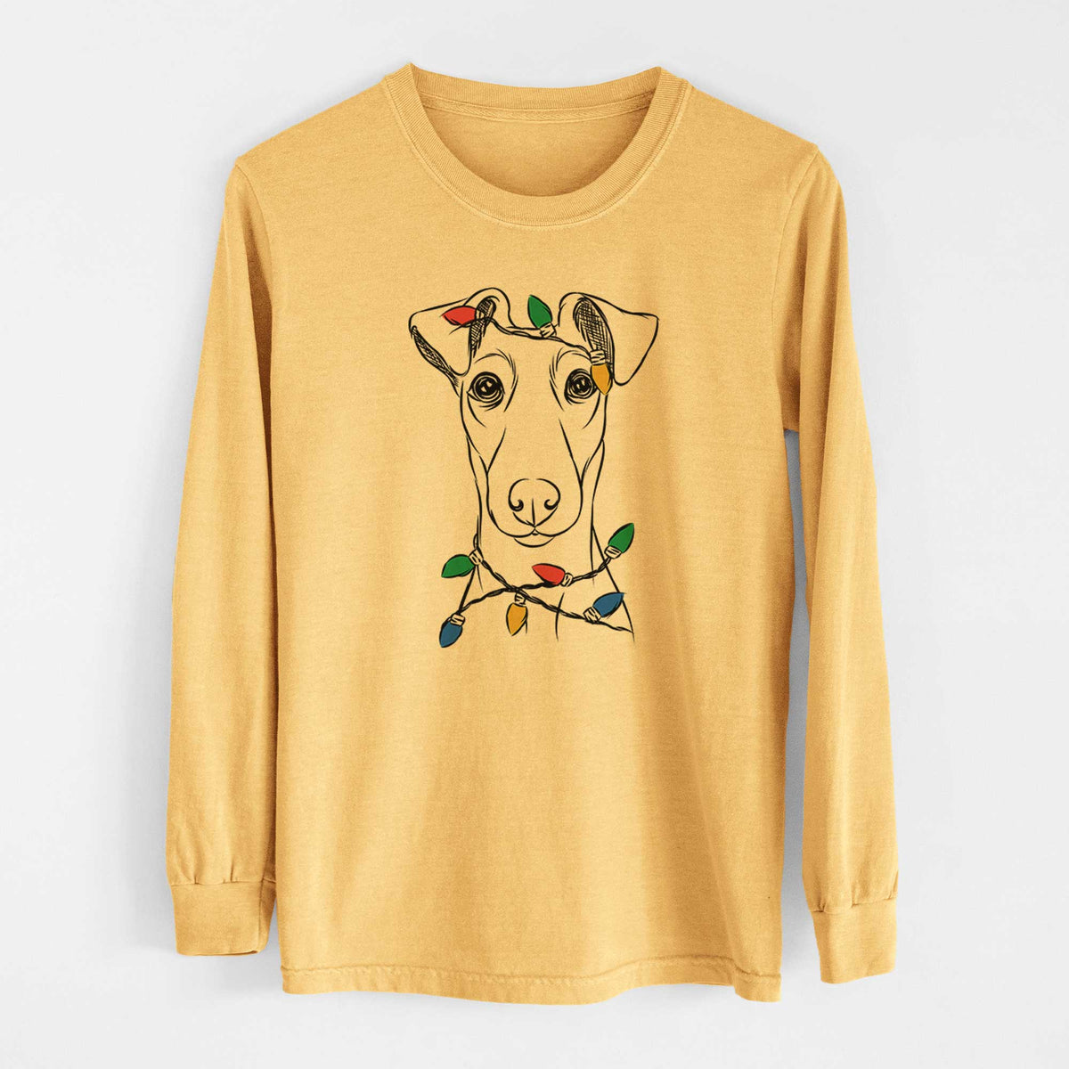 Christmas Lights Tanner the Fox Terrier - Heavyweight 100% Cotton Long Sleeve