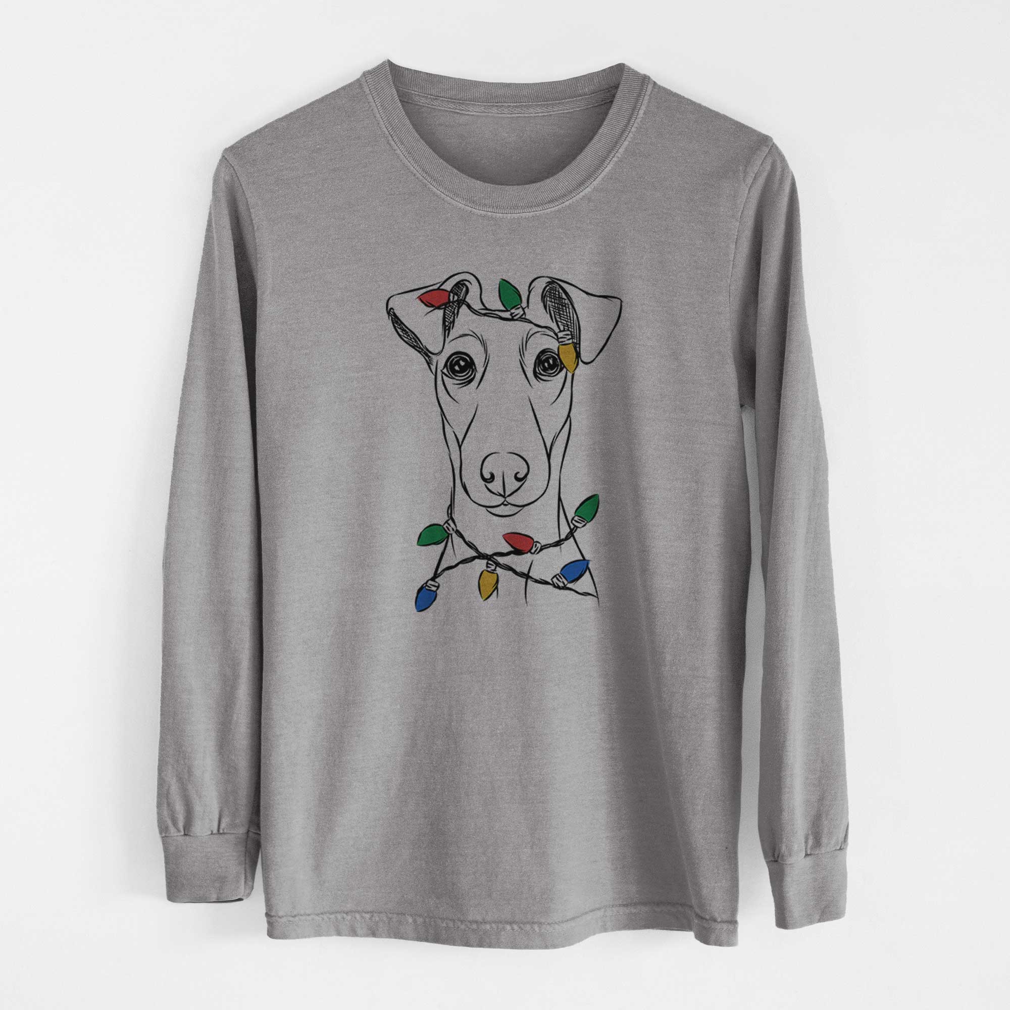 Christmas Lights Tanner the Fox Terrier - Heavyweight 100% Cotton Long Sleeve