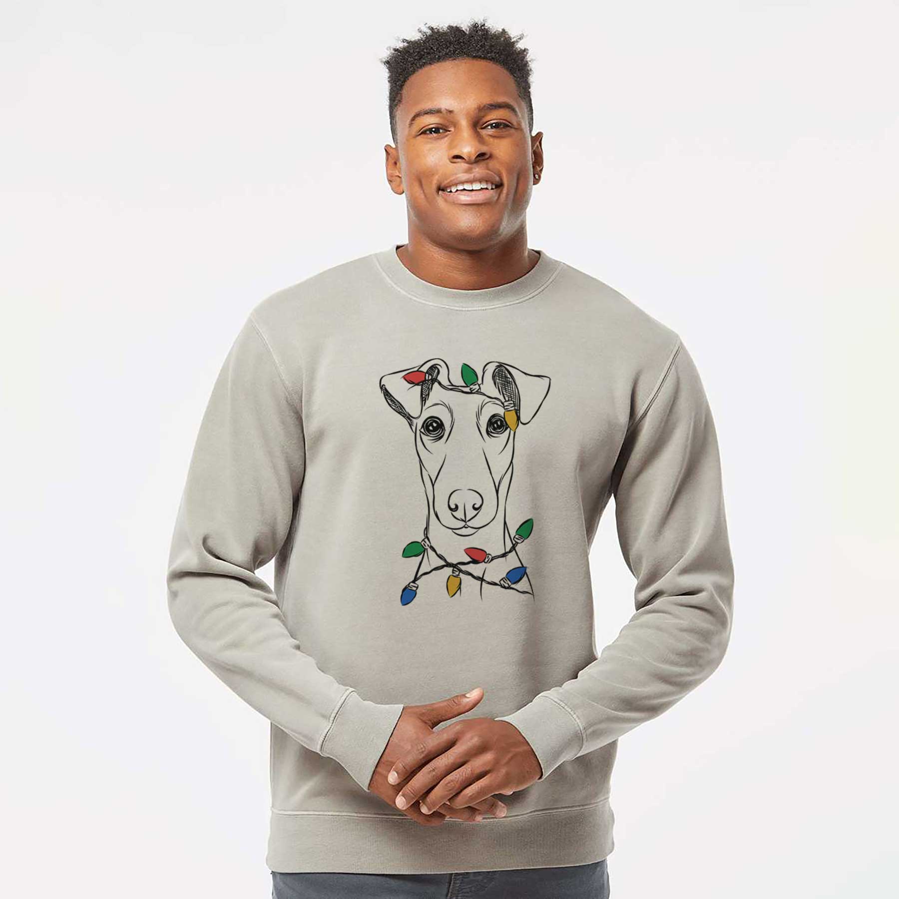 Christmas Lights Tanner the Fox Terrier - Unisex Pigment Dyed Crew Sweatshirt