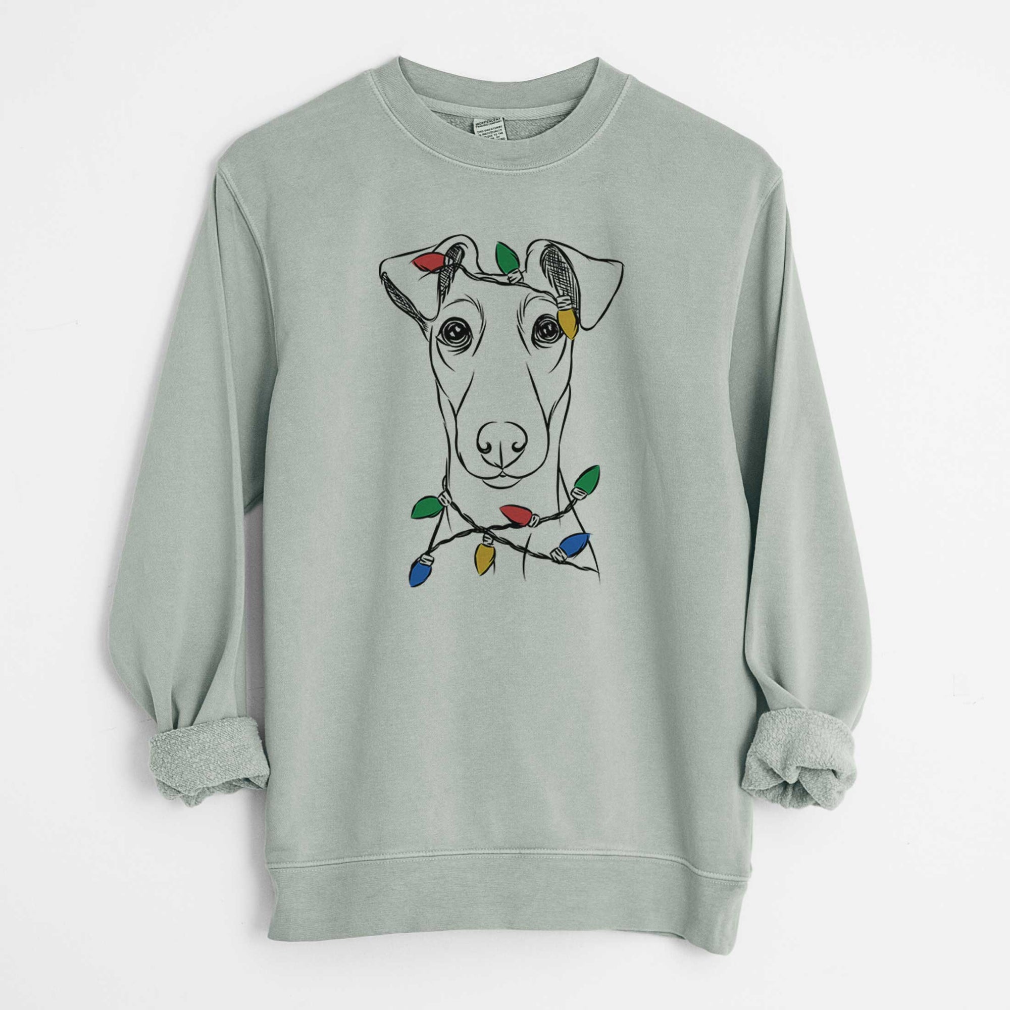 Christmas Lights Tanner the Fox Terrier - Unisex Pigment Dyed Crew Sweatshirt