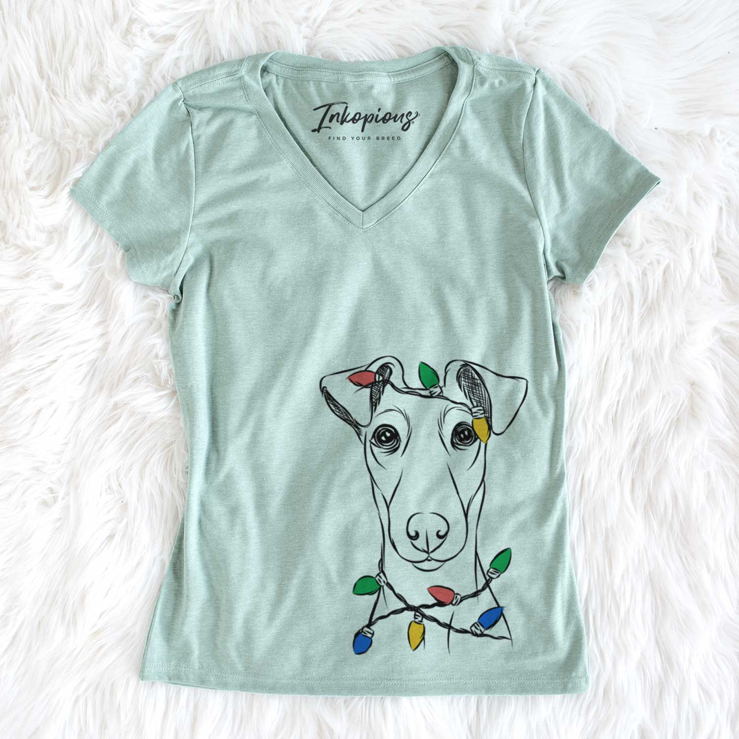 Christmas Lights Tanner the Fox Terrier - Women's V-neck Shirt