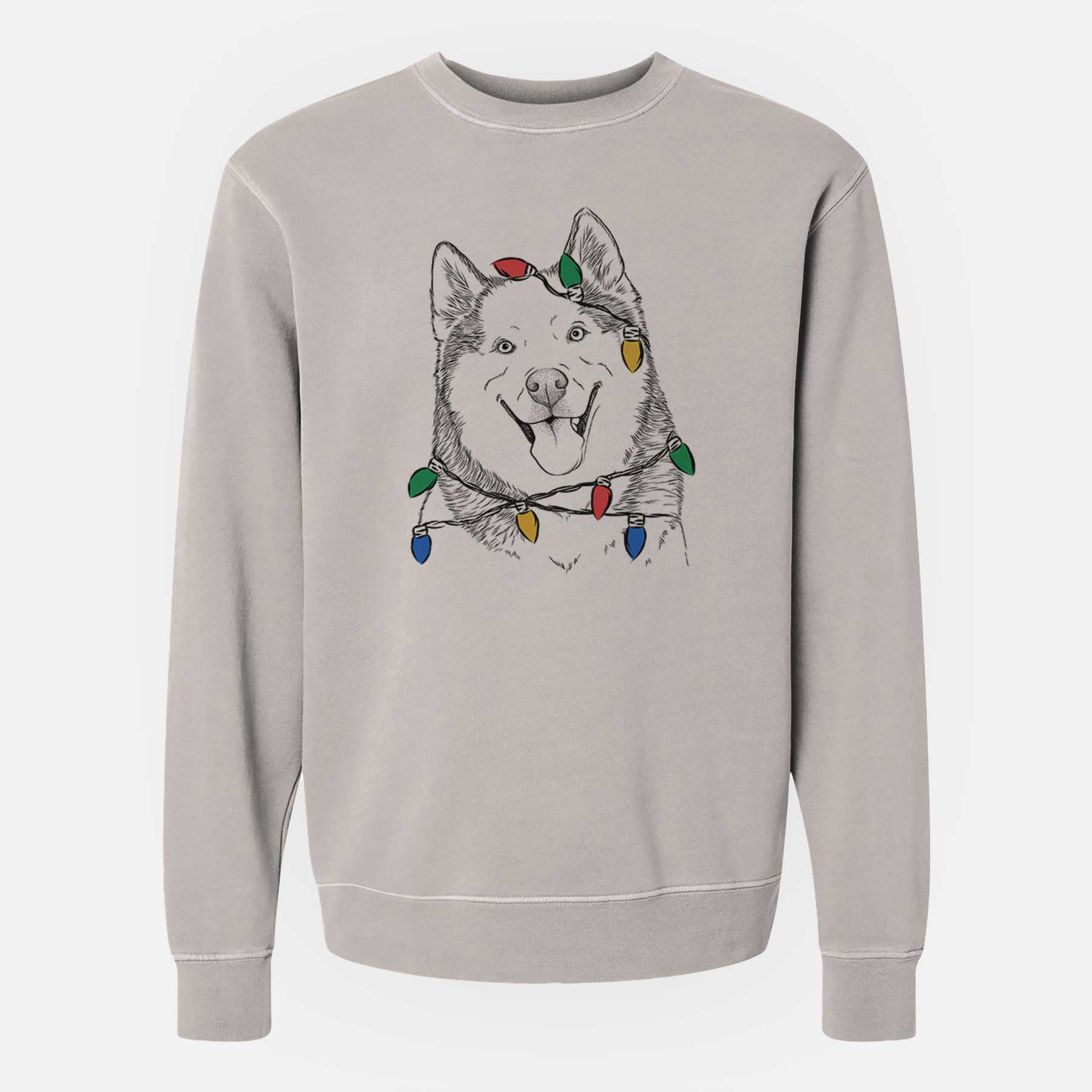 Christmas Lights Teak the Siberian Husky - Unisex Pigment Dyed Crew Sweatshirt