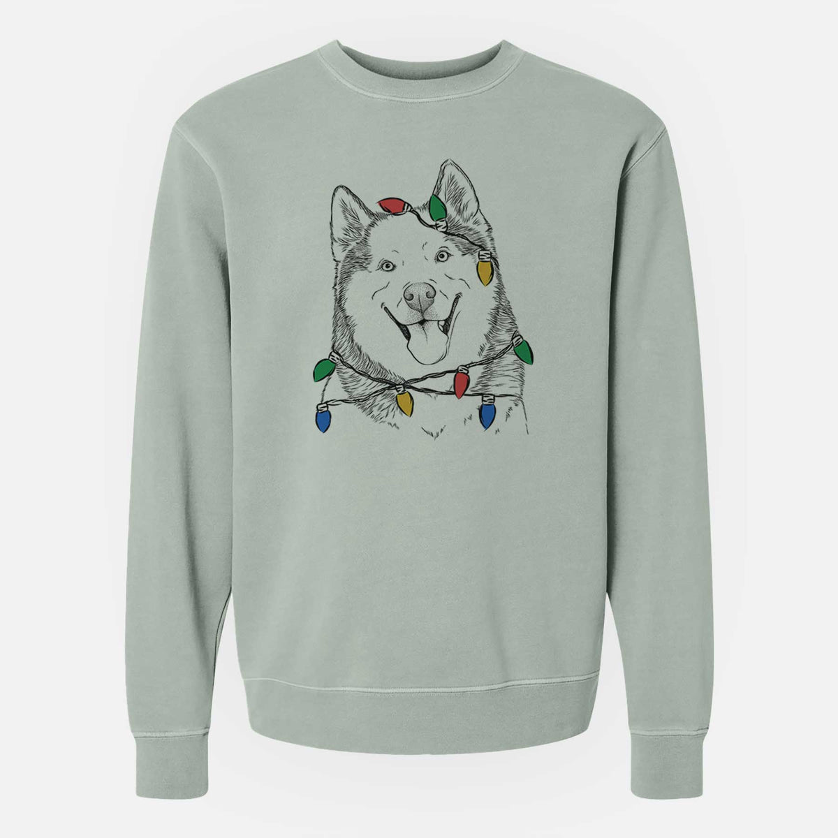 Christmas Lights Teak the Siberian Husky - Unisex Pigment Dyed Crew Sweatshirt