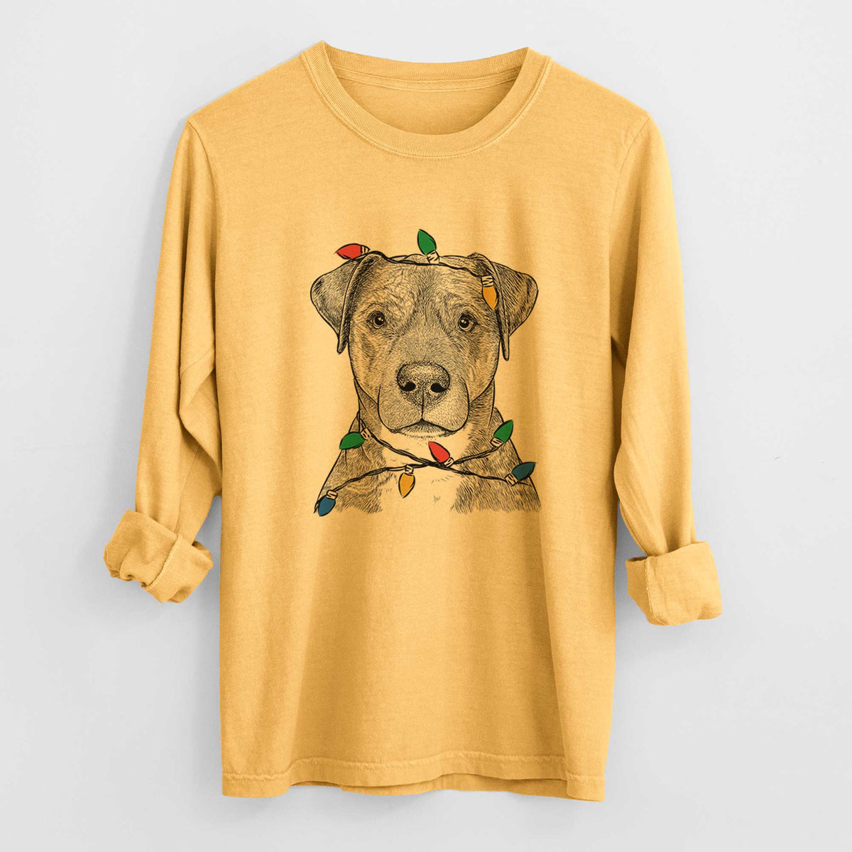 Christmas Lights TedE the Mixed Breed - Heavyweight 100% Cotton Long Sleeve