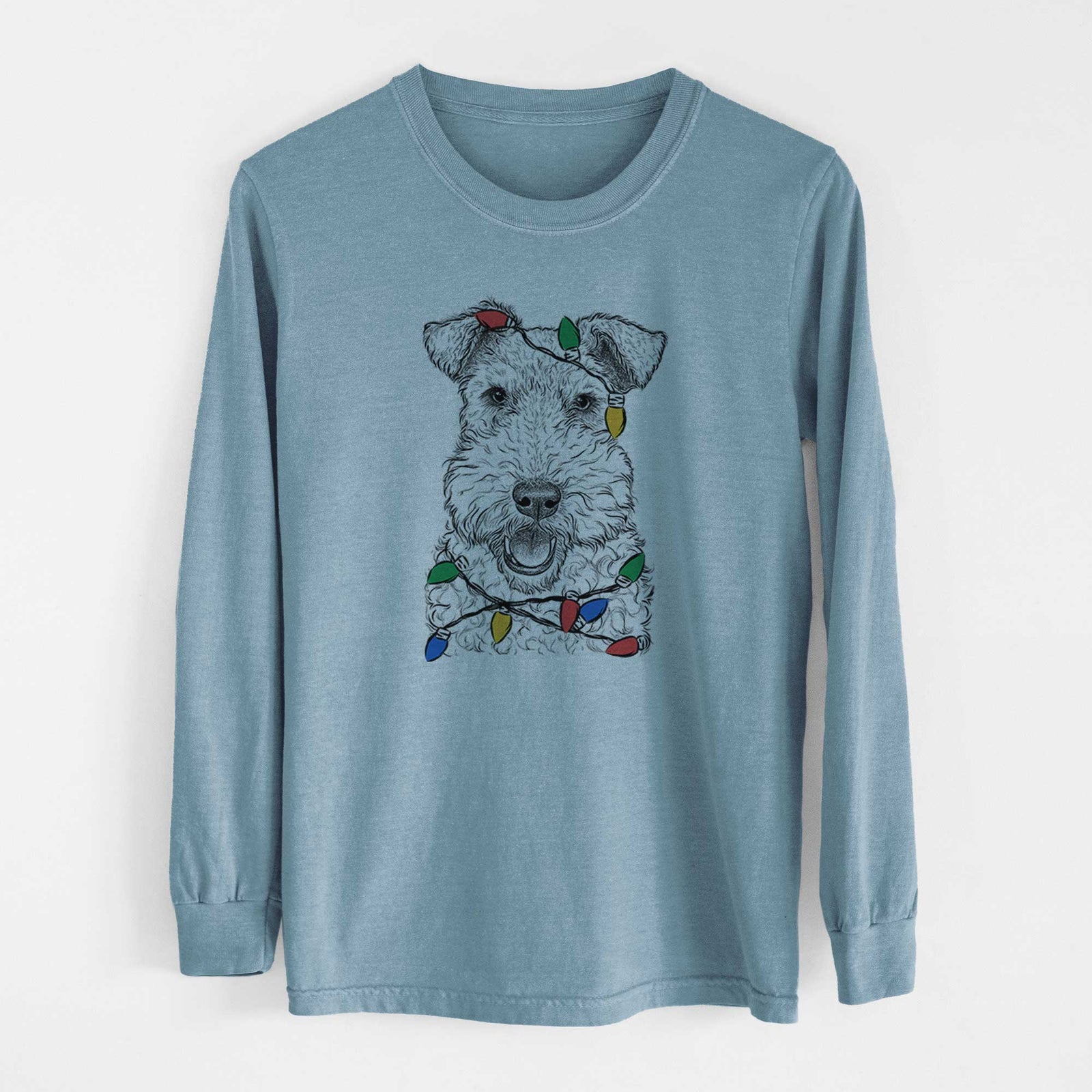 Christmas Lights Ted the Wire Fox Terrier - Heavyweight 100% Cotton Long Sleeve