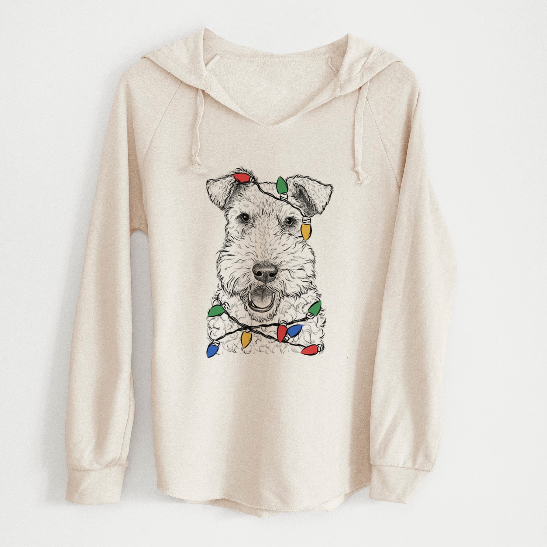 Christmas Lights Ted the Wire Fox Terrier - Cali Wave Hooded Sweatshirt