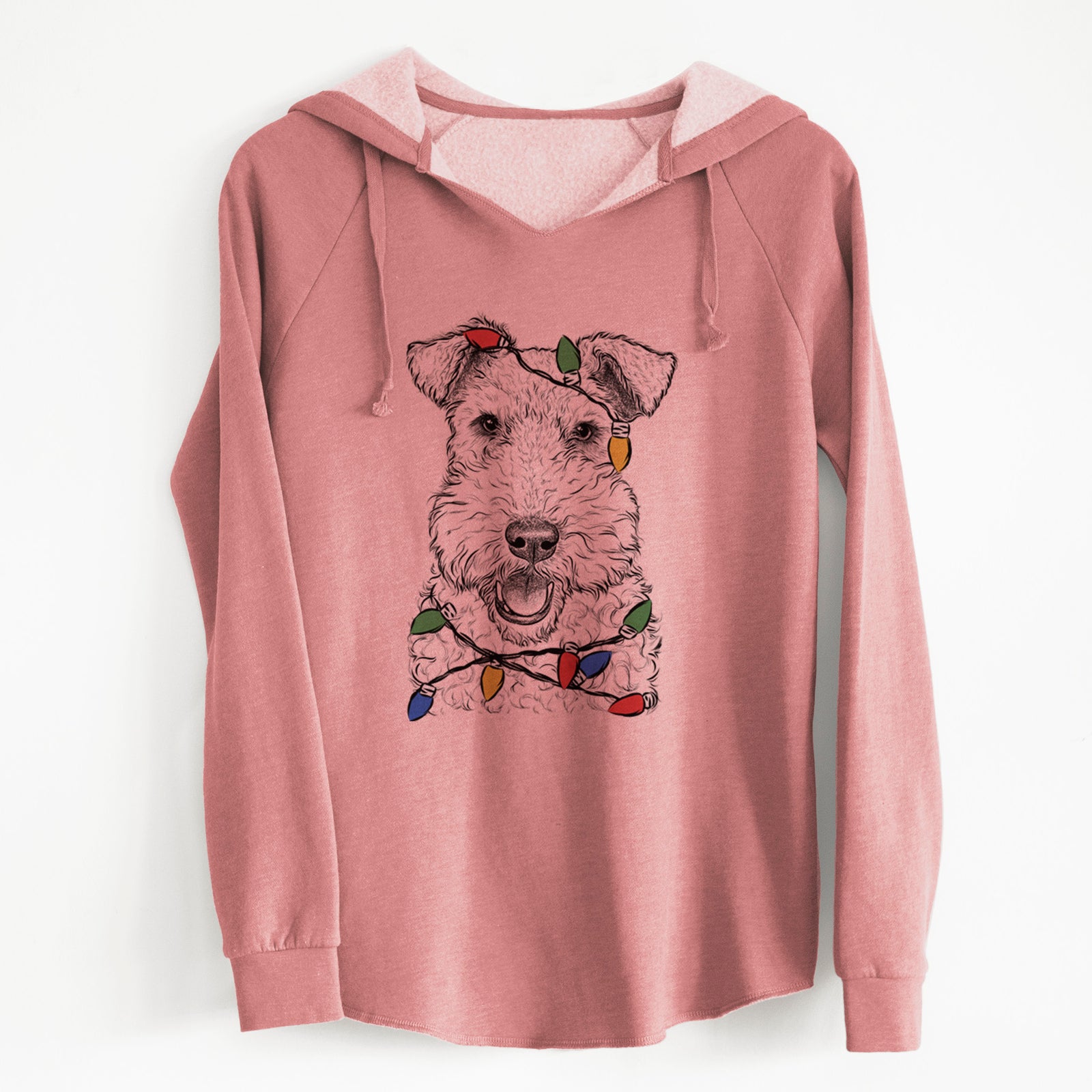 Christmas Lights Ted the Wire Fox Terrier - Cali Wave Hooded Sweatshirt