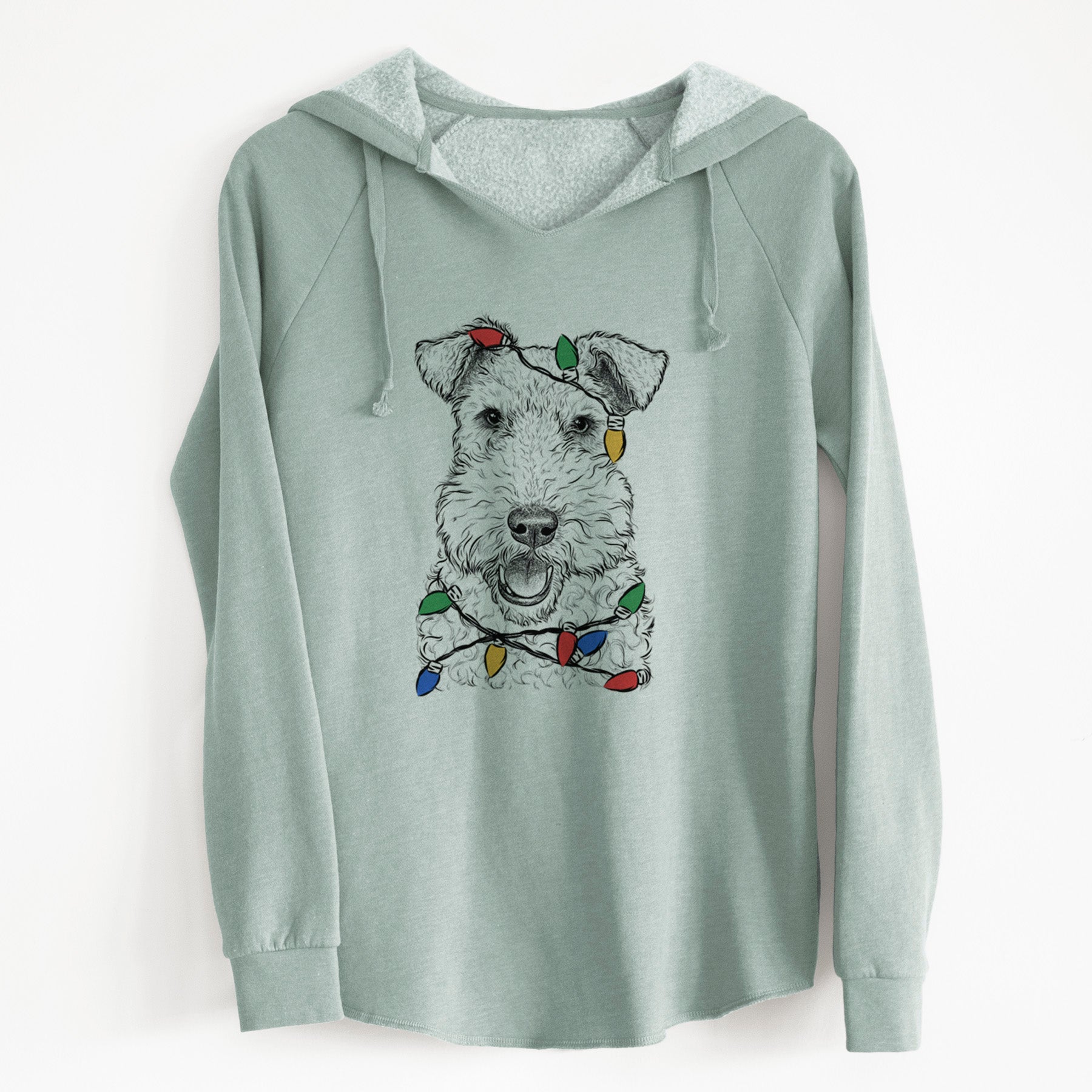 Christmas Lights Ted the Wire Fox Terrier - Cali Wave Hooded Sweatshirt