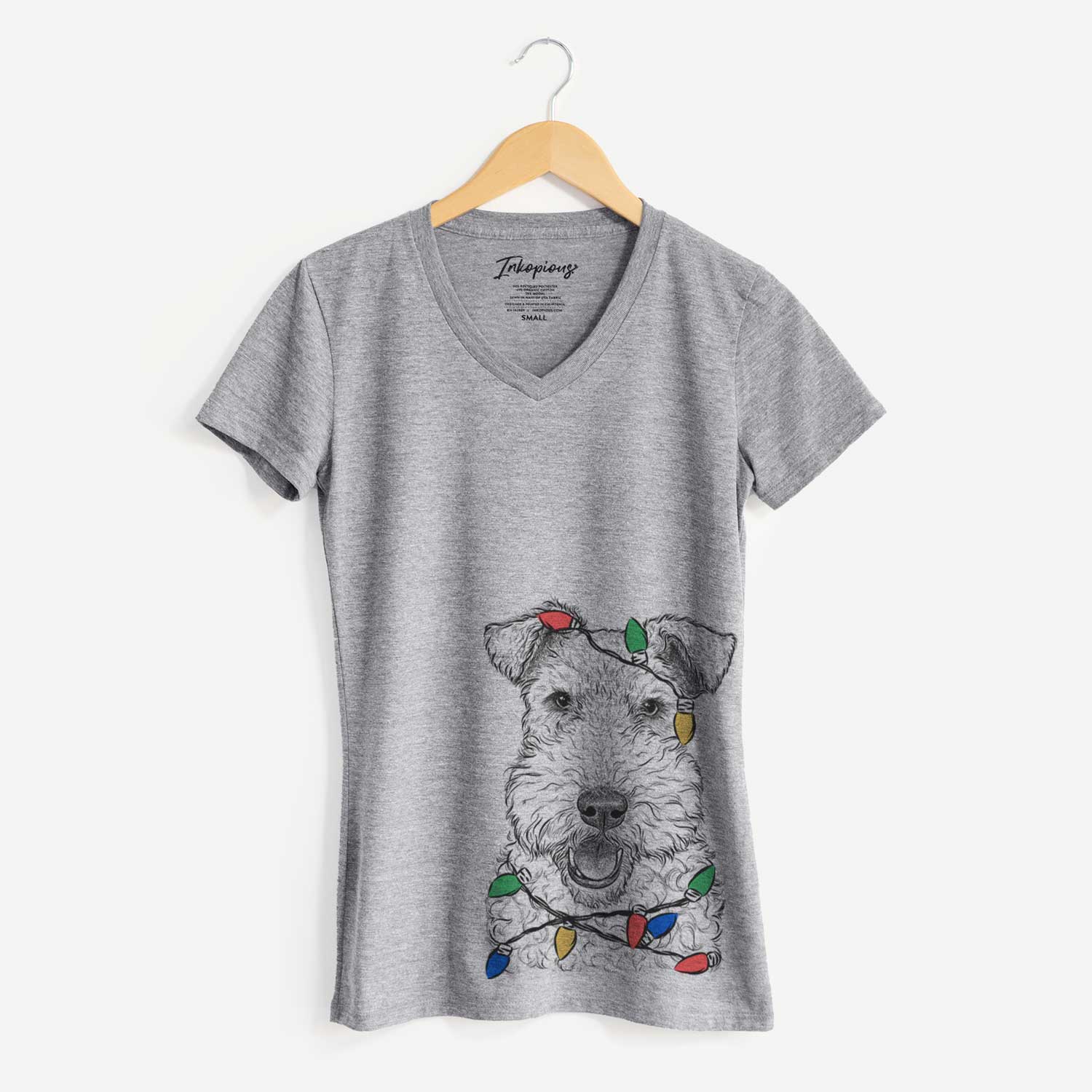 Christmas Lights Ted the Wire Fox Terrier - Women's V-neck Shirt