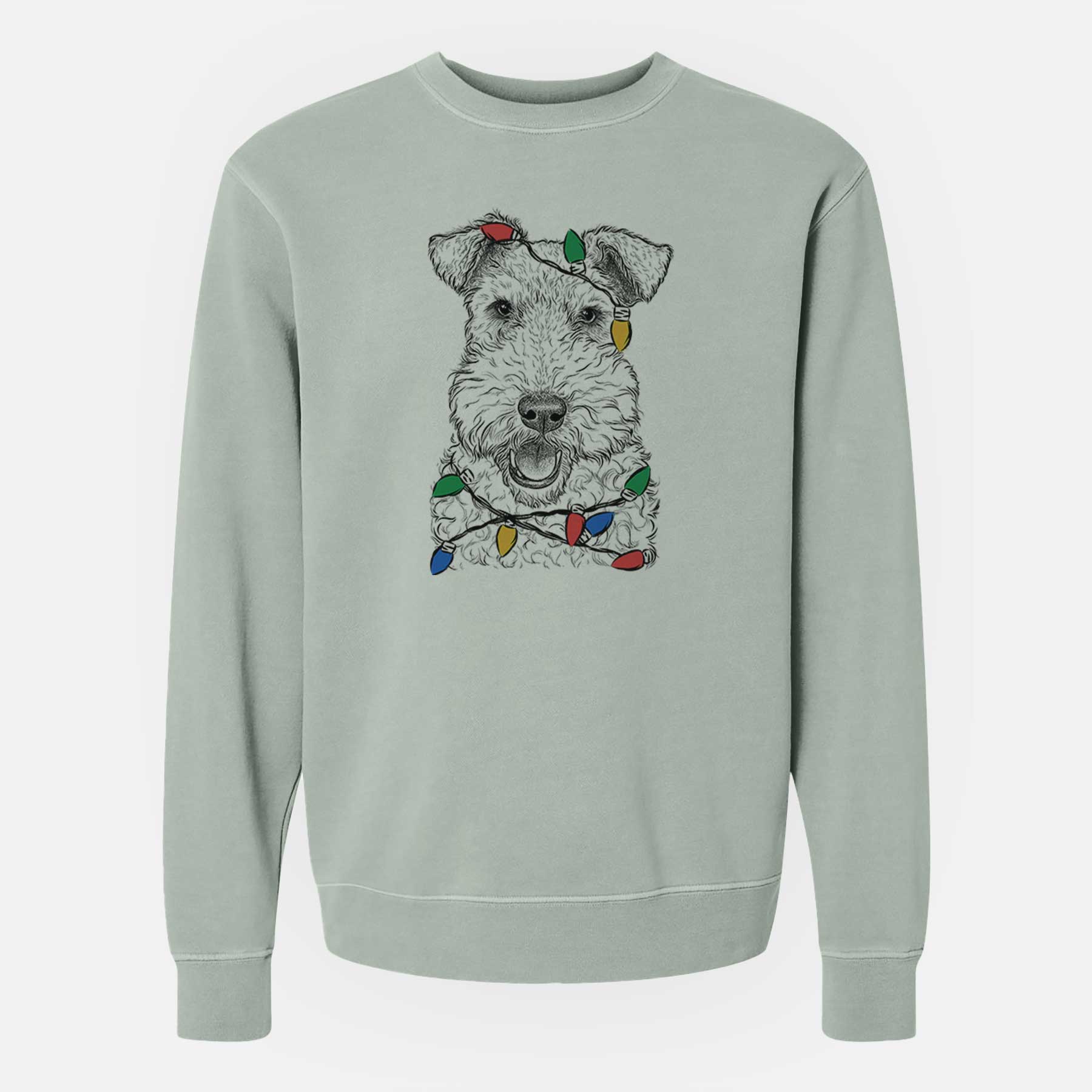 Christmas Lights Ted the Wire Fox Terrier - Unisex Pigment Dyed Crew Sweatshirt