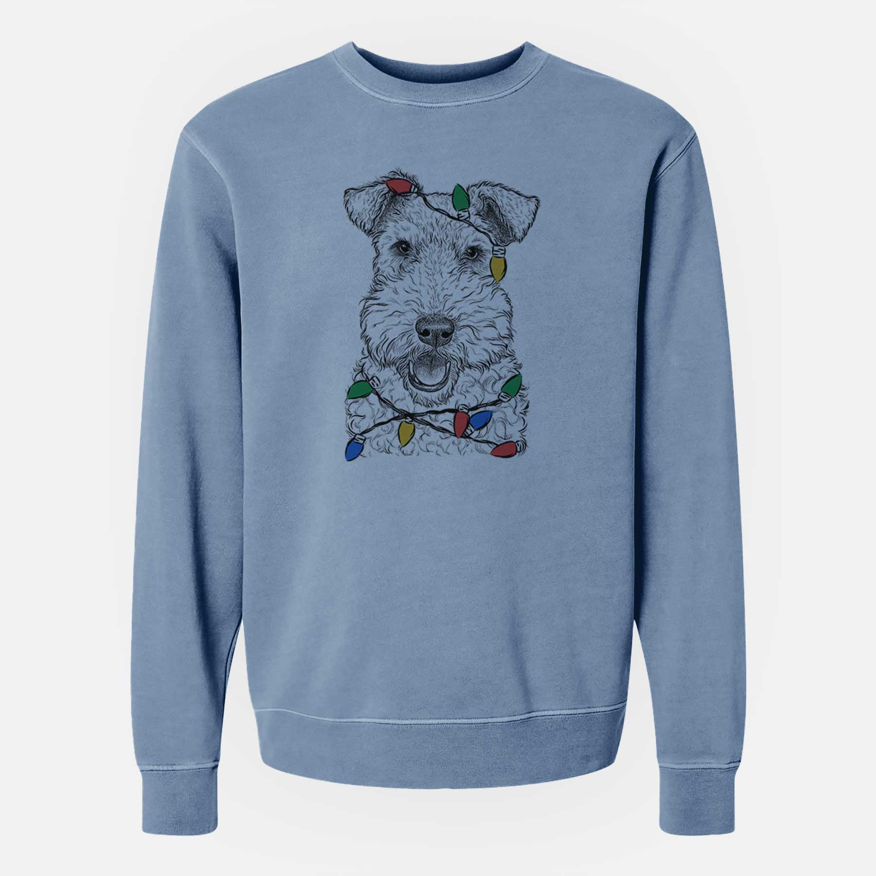 Christmas Lights Ted the Wire Fox Terrier - Unisex Pigment Dyed Crew Sweatshirt