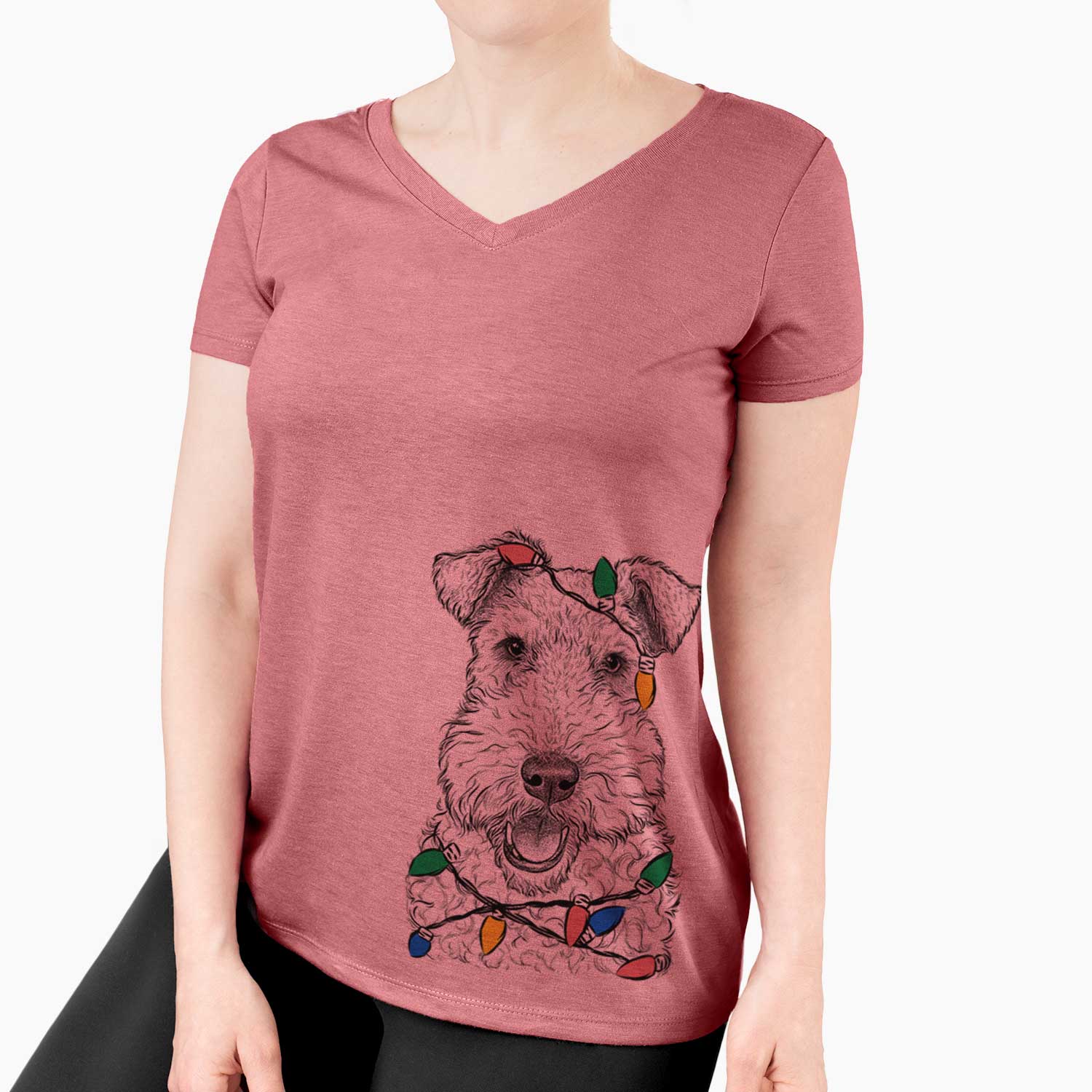 Christmas Lights Ted the Wire Fox Terrier - Women's V-neck Shirt