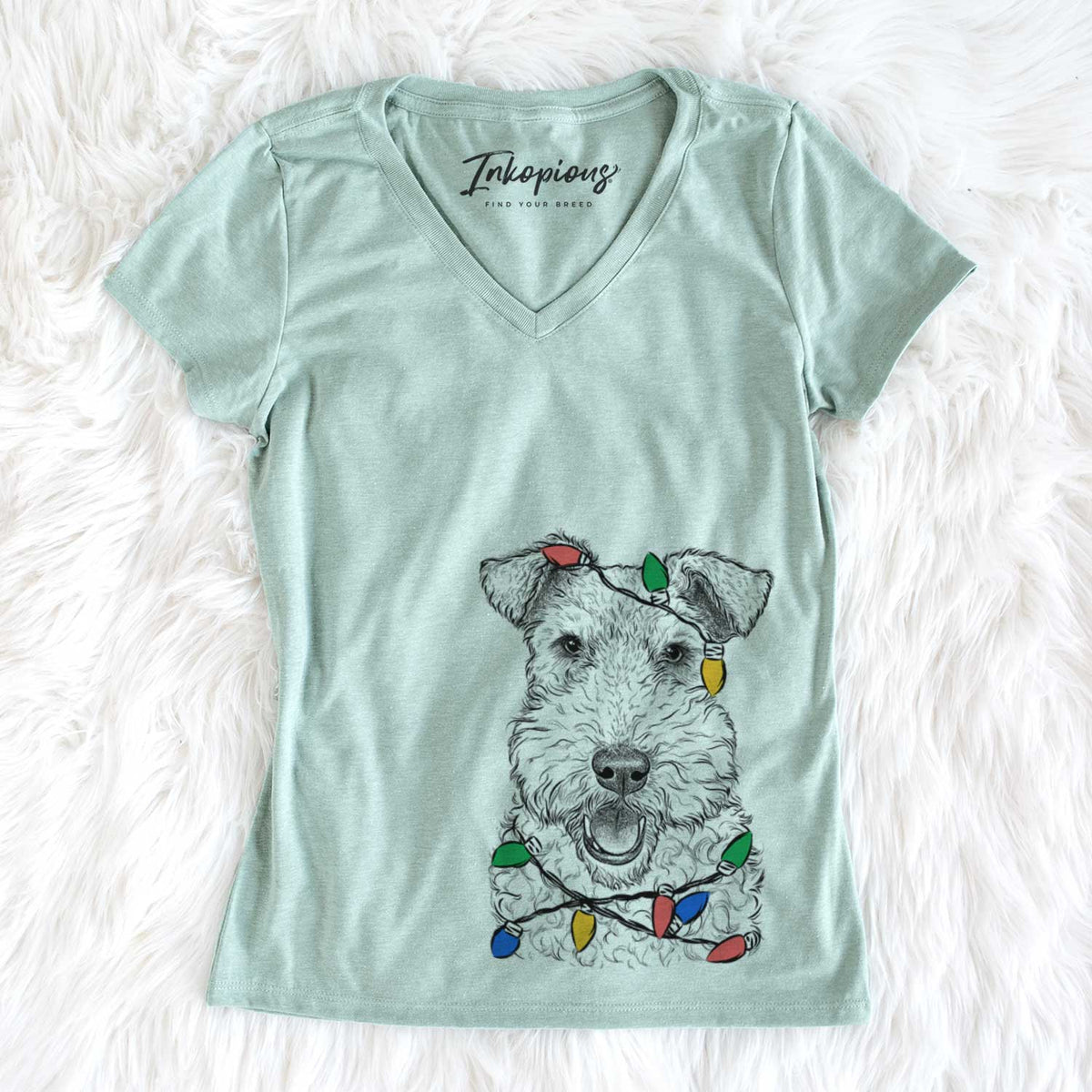 Christmas Lights Ted the Wire Fox Terrier - Women&#39;s V-neck Shirt