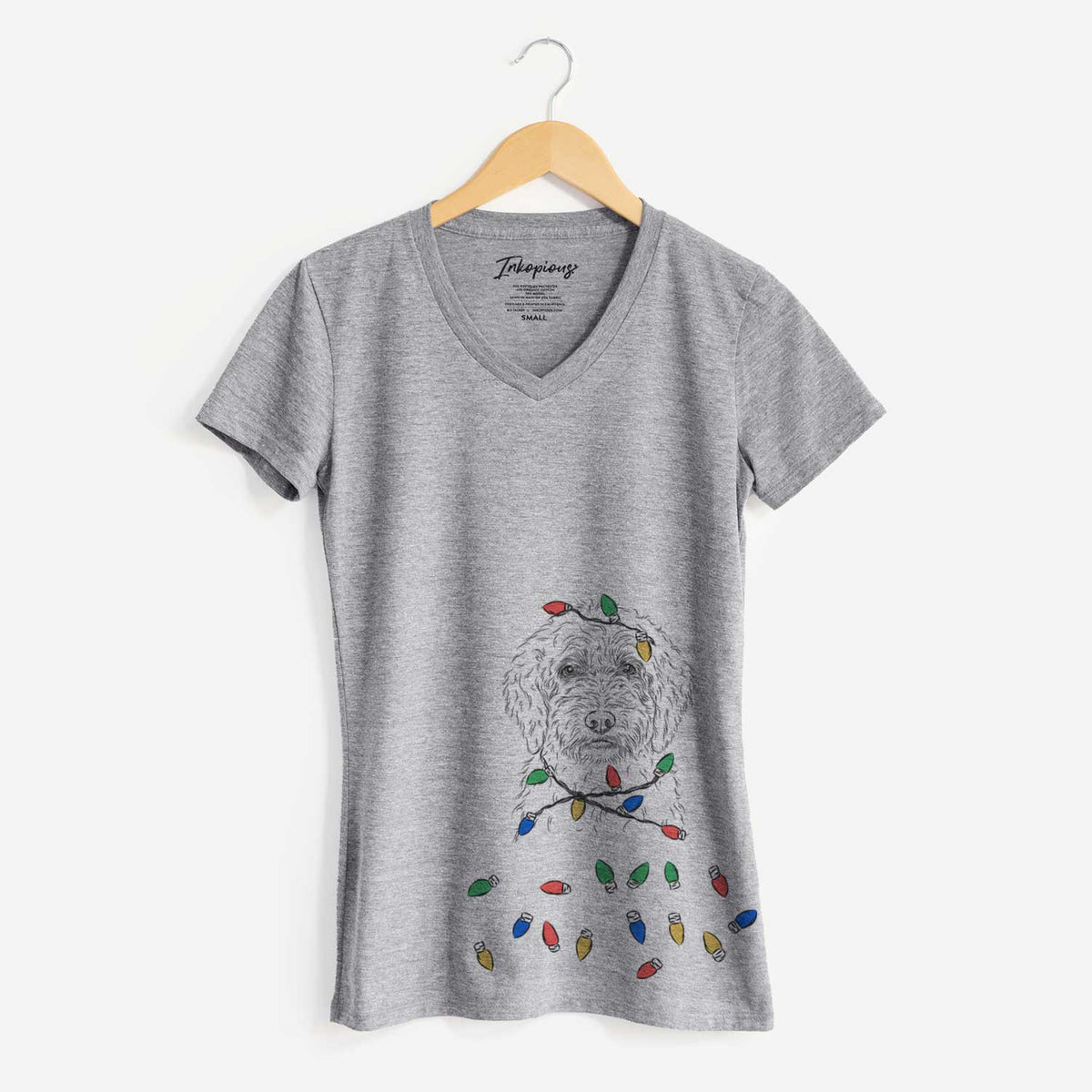 Christmas Lights Teddy the Labradoodle - Women's V-neck Shirt