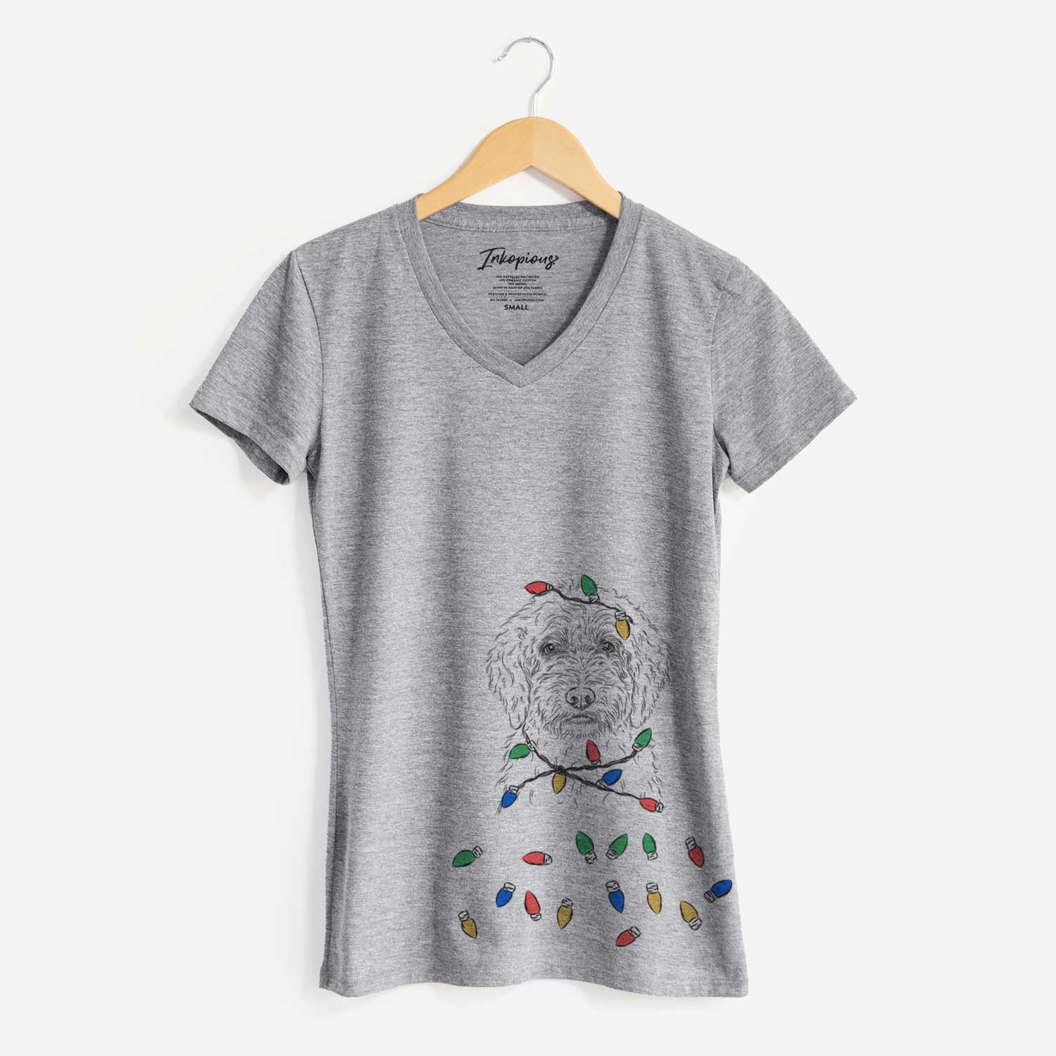 Christmas Lights Teddy the Labradoodle - Women's V-neck Shirt