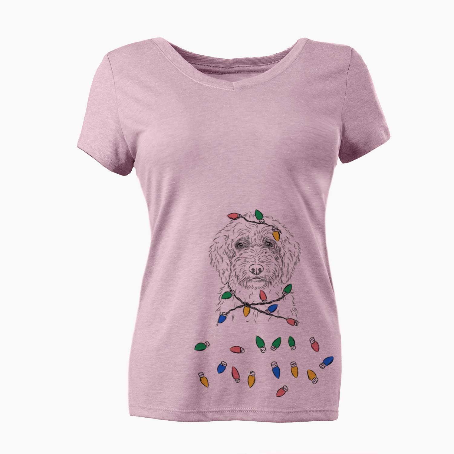Christmas Lights Teddy the Labradoodle - Women's V-neck Shirt