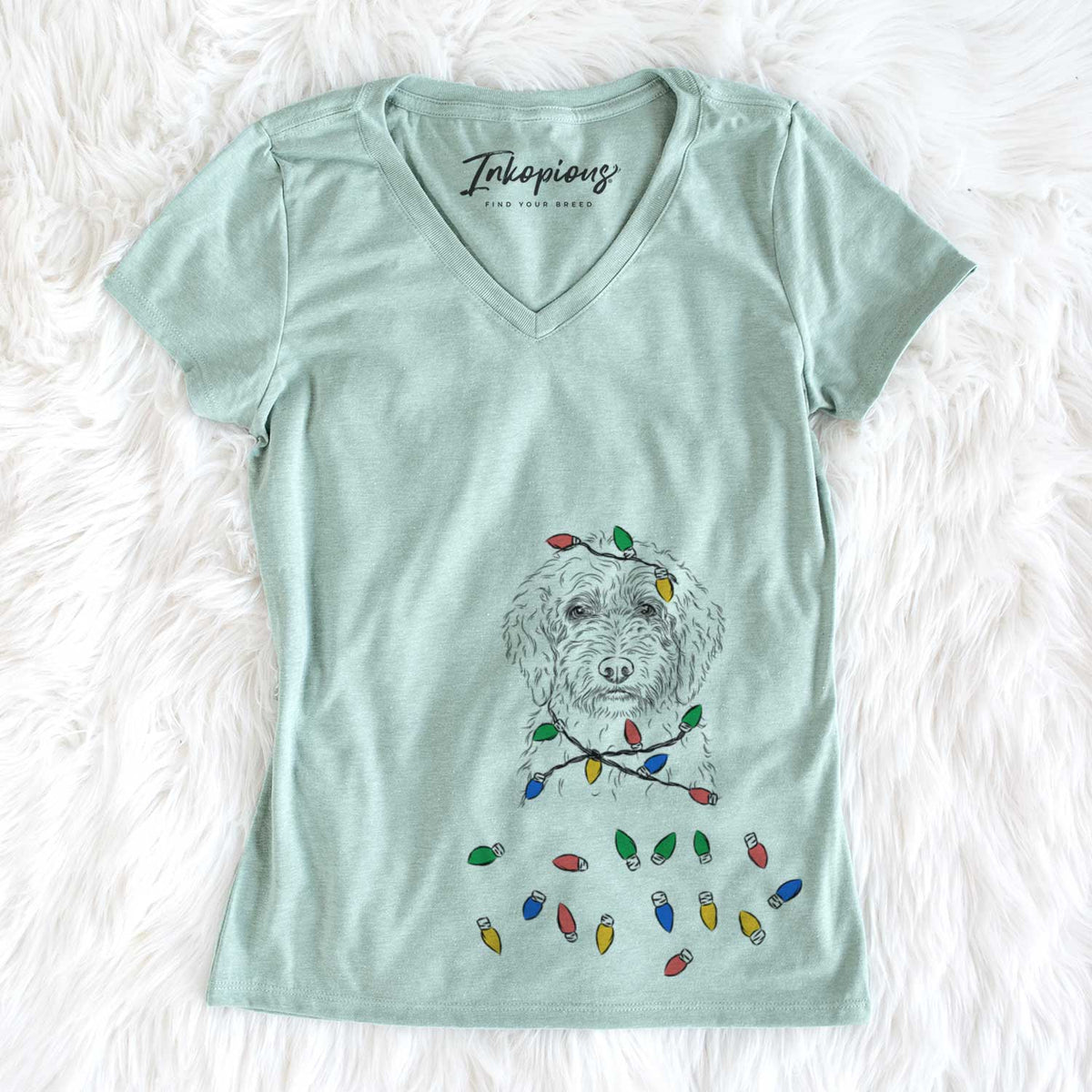 Christmas Lights Teddy the Labradoodle - Women&#39;s V-neck Shirt