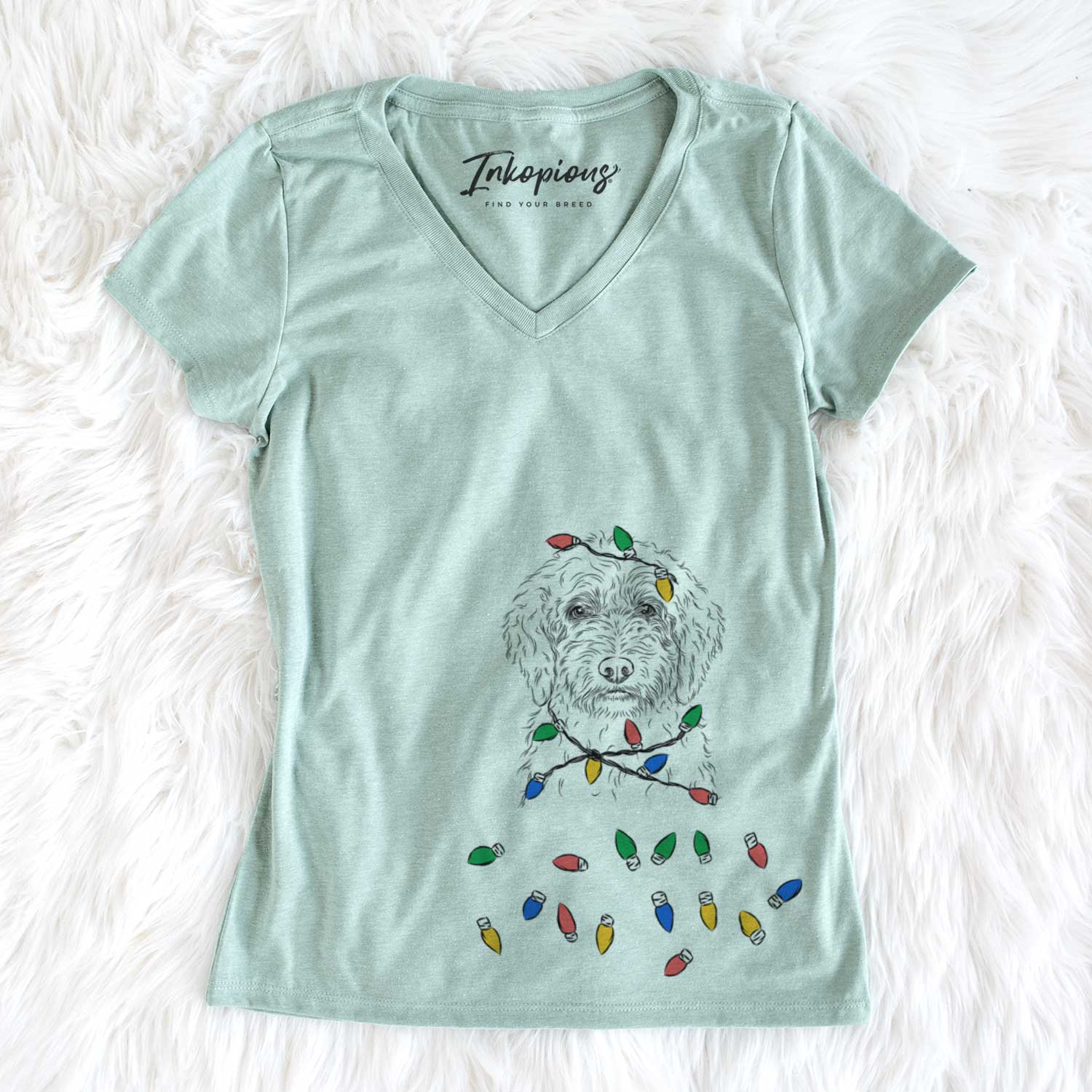 Christmas Lights Teddy the Labradoodle - Women's V-neck Shirt