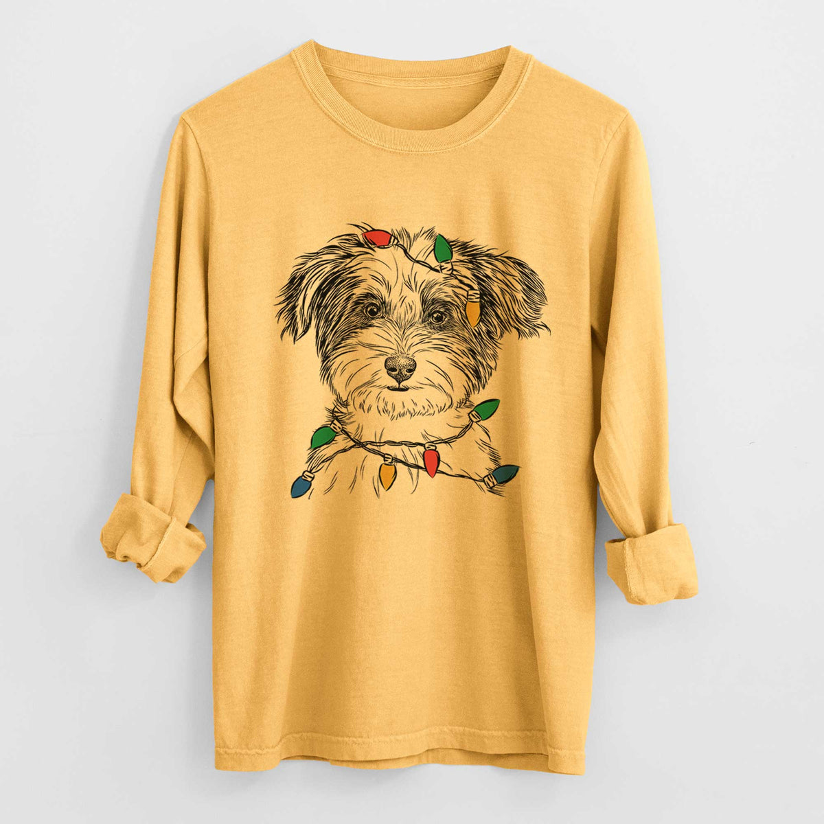 Christmas Lights Teddy the Havanese - Heavyweight 100% Cotton Long Sleeve