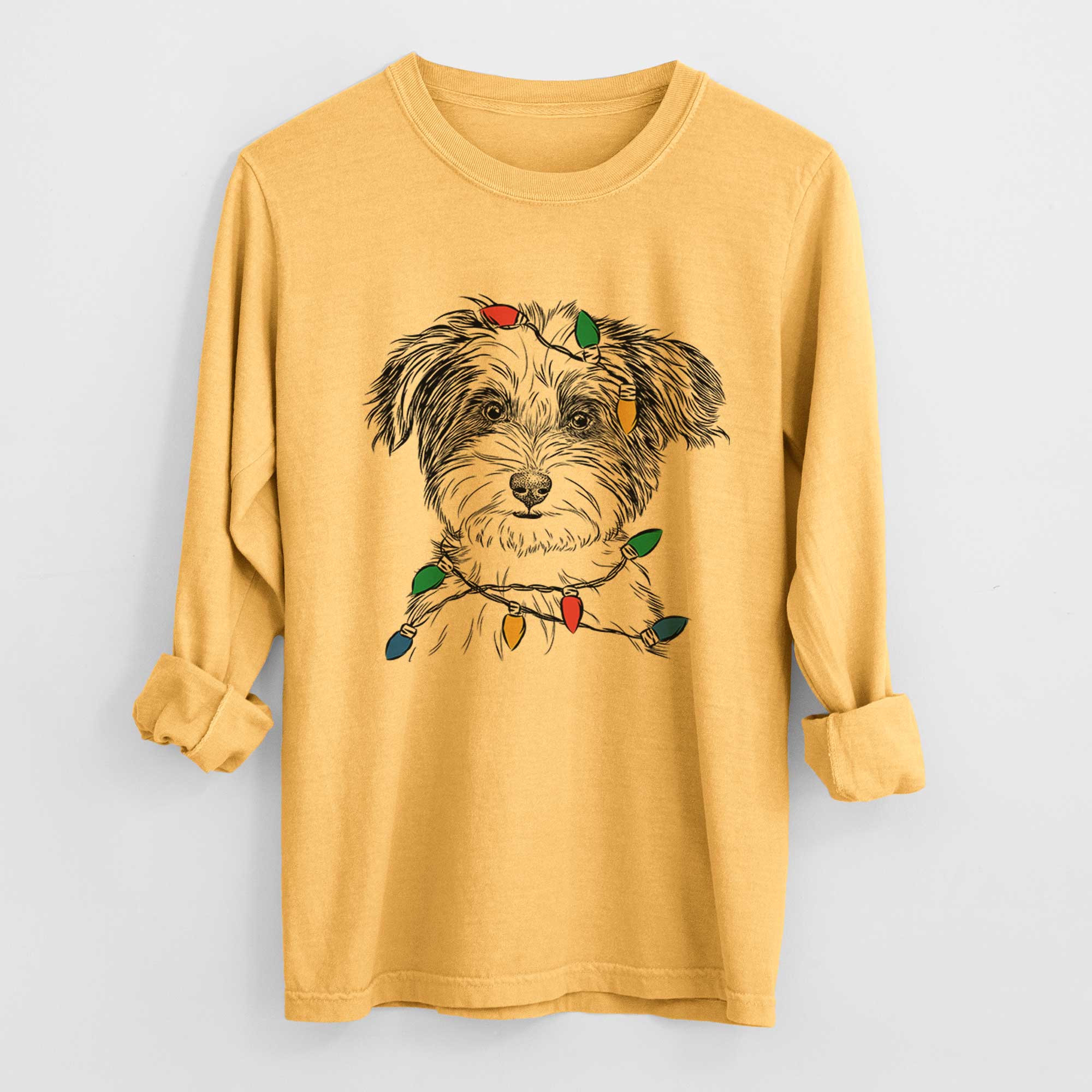 Christmas Lights Teddy the Havanese - Heavyweight 100% Cotton Long Sleeve