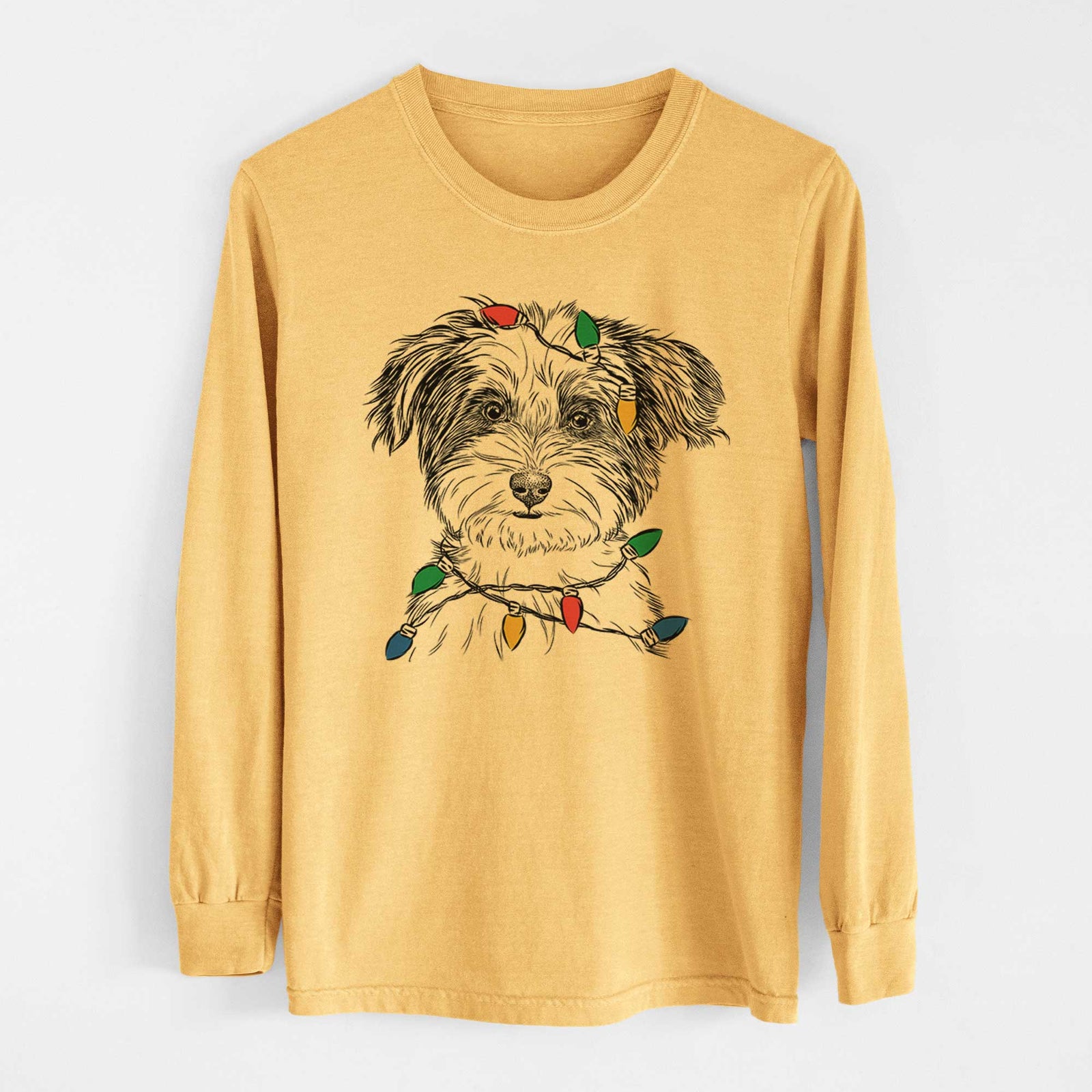 Christmas Lights Teddy the Havanese - Heavyweight 100% Cotton Long Sleeve