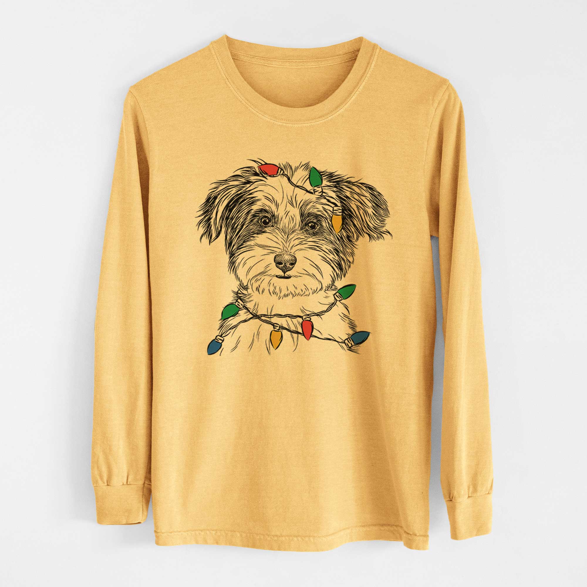Christmas Lights Teddy the Havanese - Heavyweight 100% Cotton Long Sleeve
