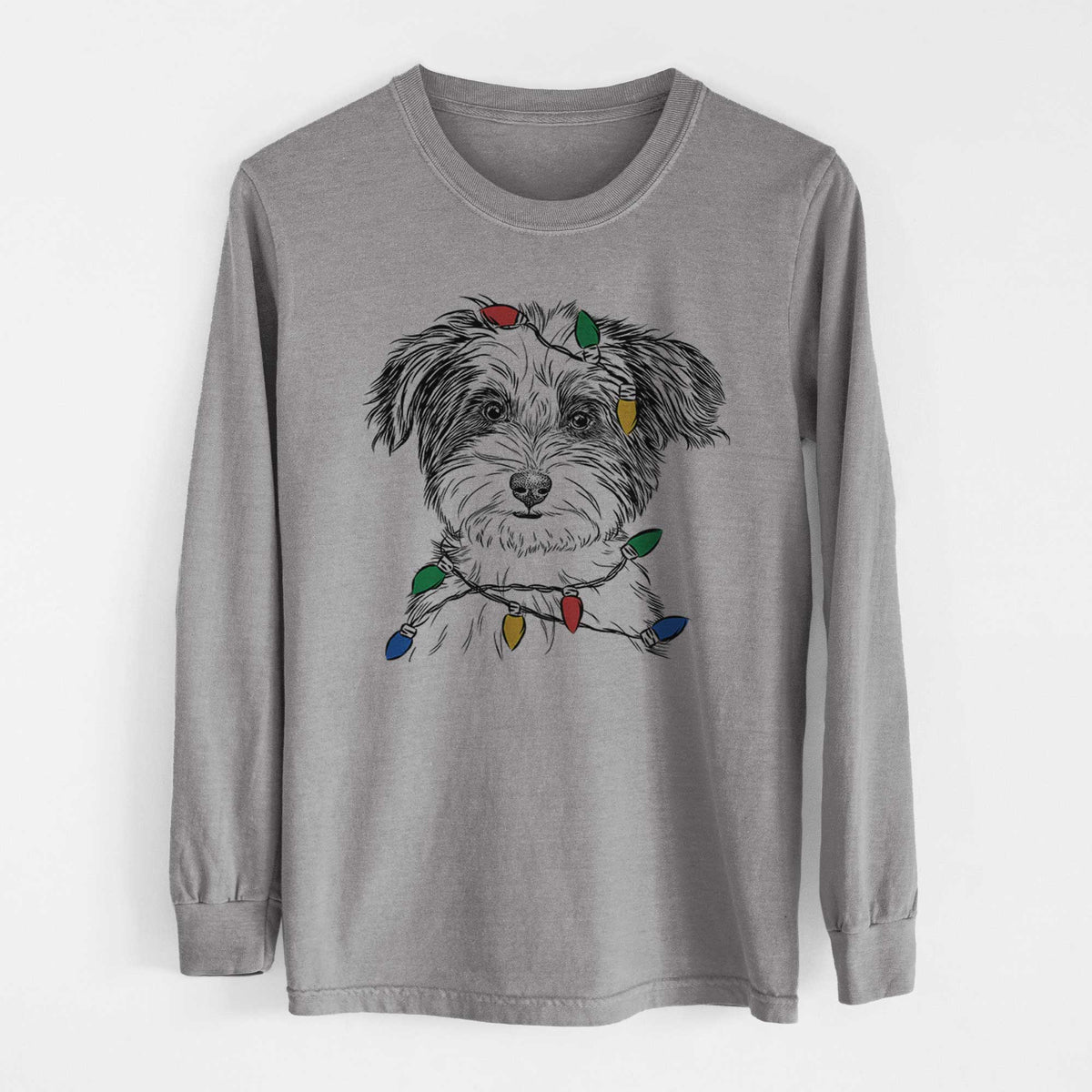 Christmas Lights Teddy the Havanese - Heavyweight 100% Cotton Long Sleeve