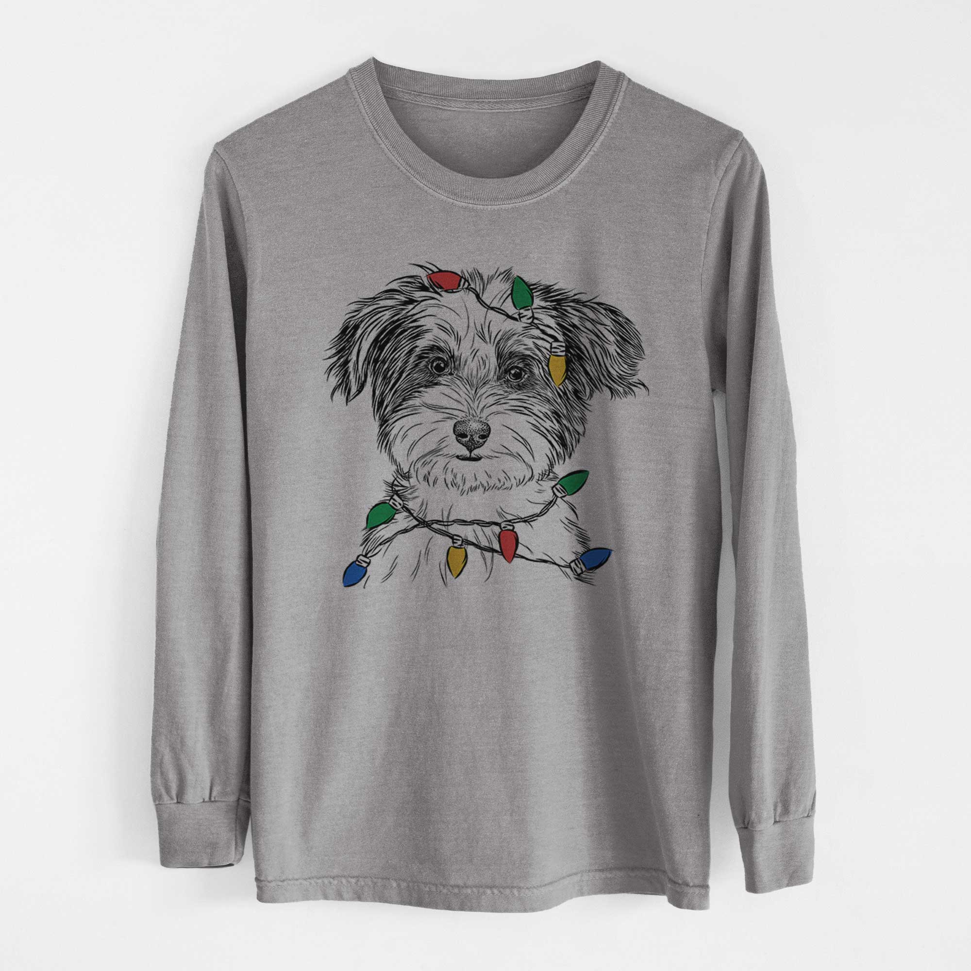 Christmas Lights Teddy the Havanese - Heavyweight 100% Cotton Long Sleeve