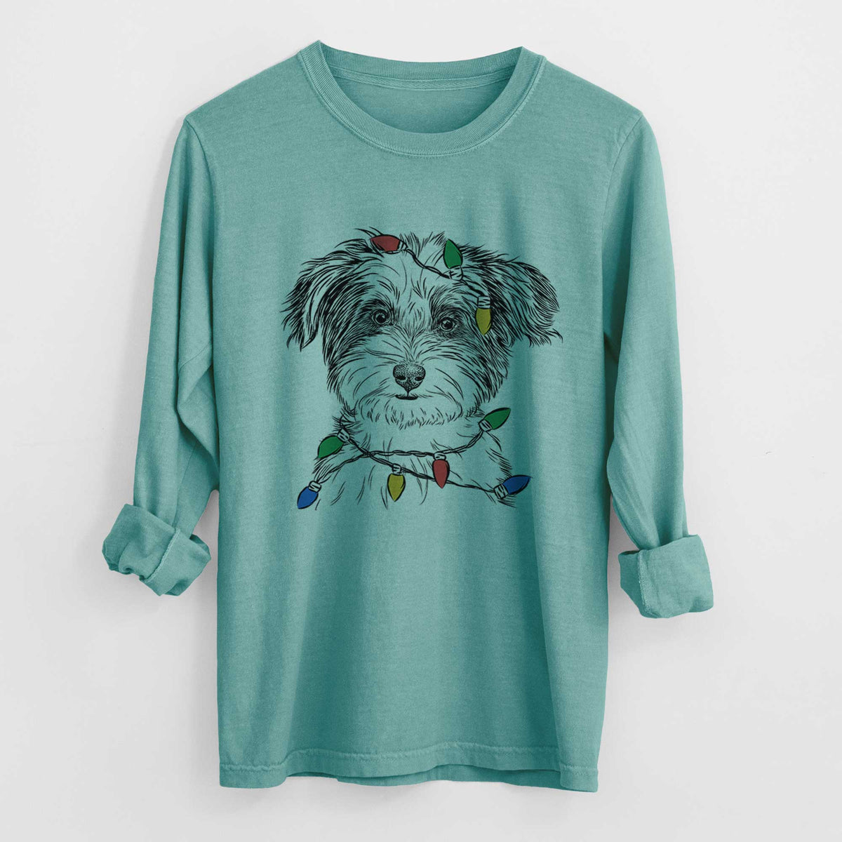 Christmas Lights Teddy the Havanese - Heavyweight 100% Cotton Long Sleeve