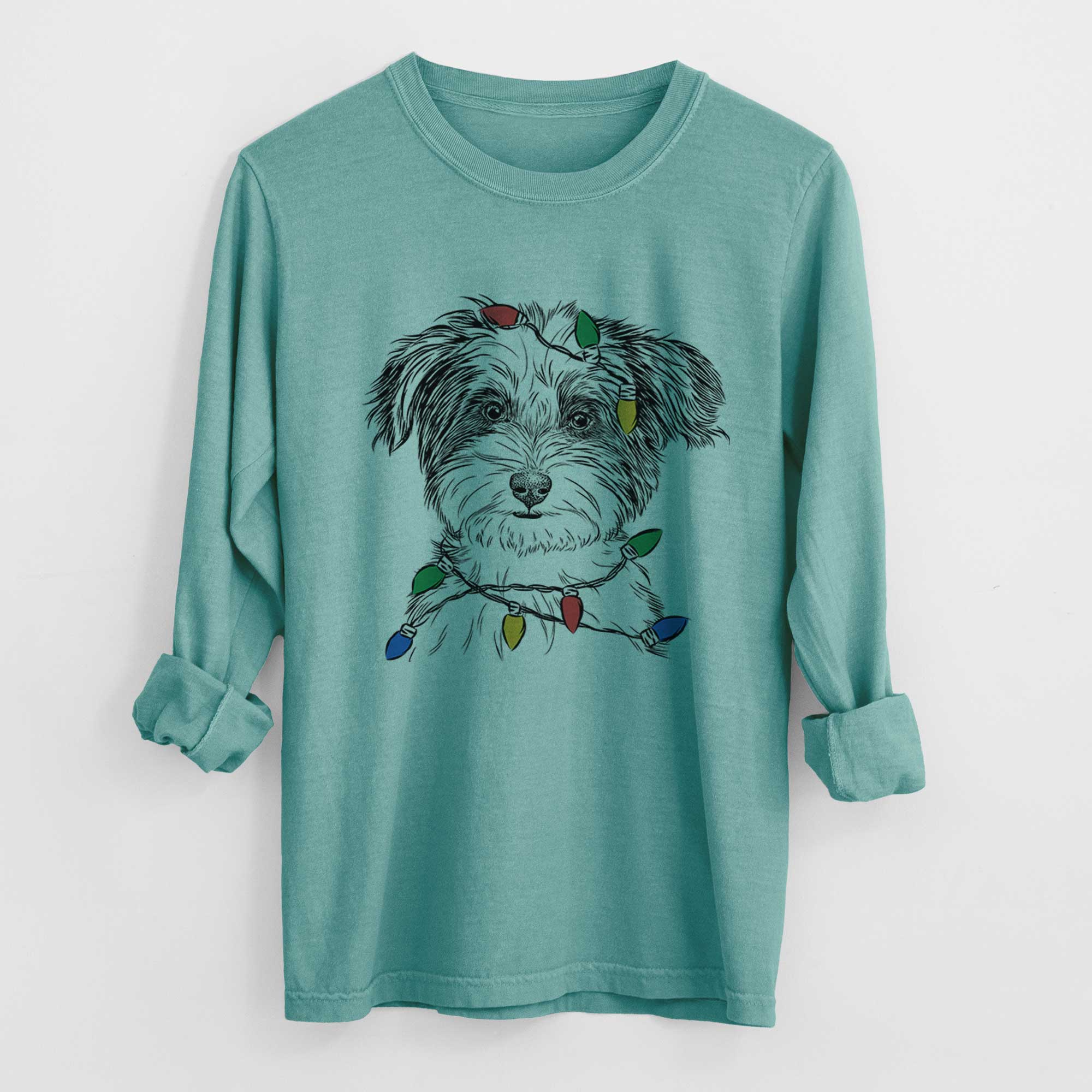 Christmas Lights Teddy the Havanese - Heavyweight 100% Cotton Long Sleeve