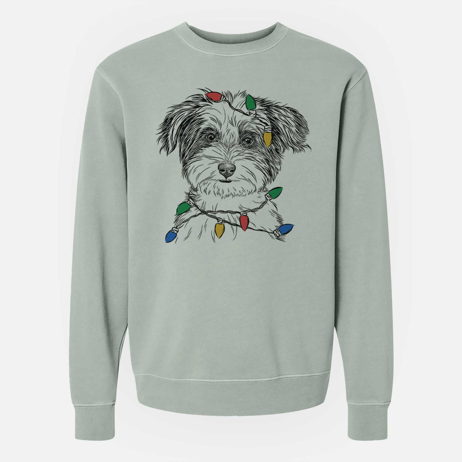 Christmas Lights Teddy the Havanese - Unisex Pigment Dyed Crew Sweatshirt