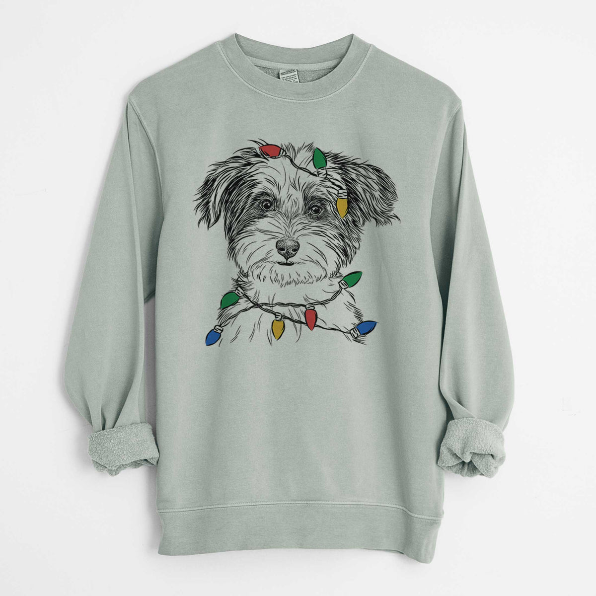 Christmas Lights Teddy the Havanese - Unisex Pigment Dyed Crew Sweatshirt
