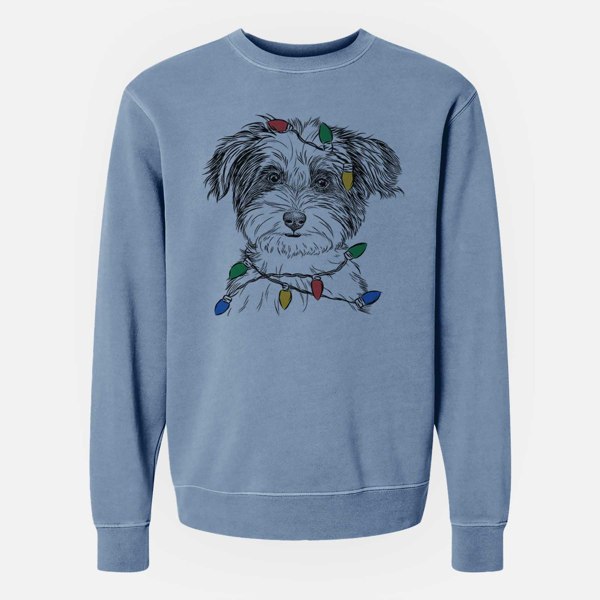 Christmas Lights Teddy the Havanese - Unisex Pigment Dyed Crew Sweatshirt
