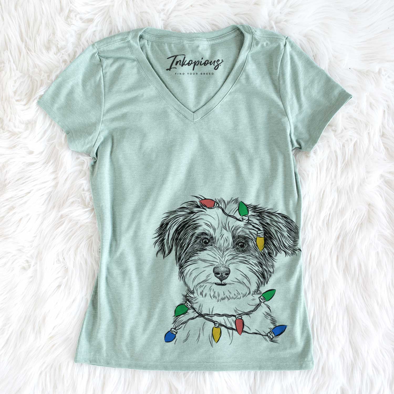 Christmas Lights Teddy the Havanese - Women's V-neck Shirt