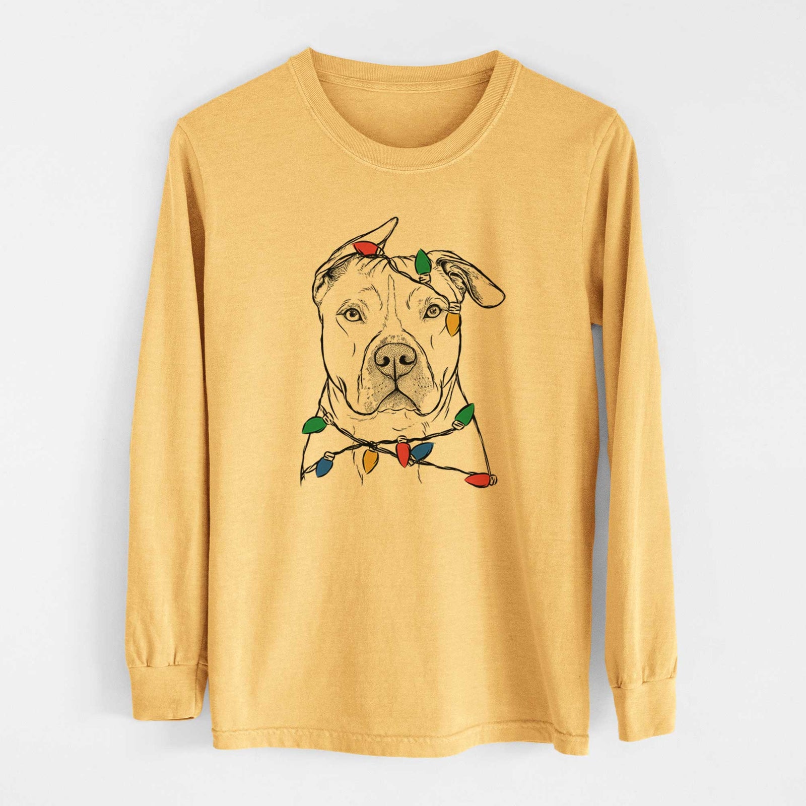Christmas Lights Teddy Jam the Pitbull - Heavyweight 100% Cotton Long Sleeve