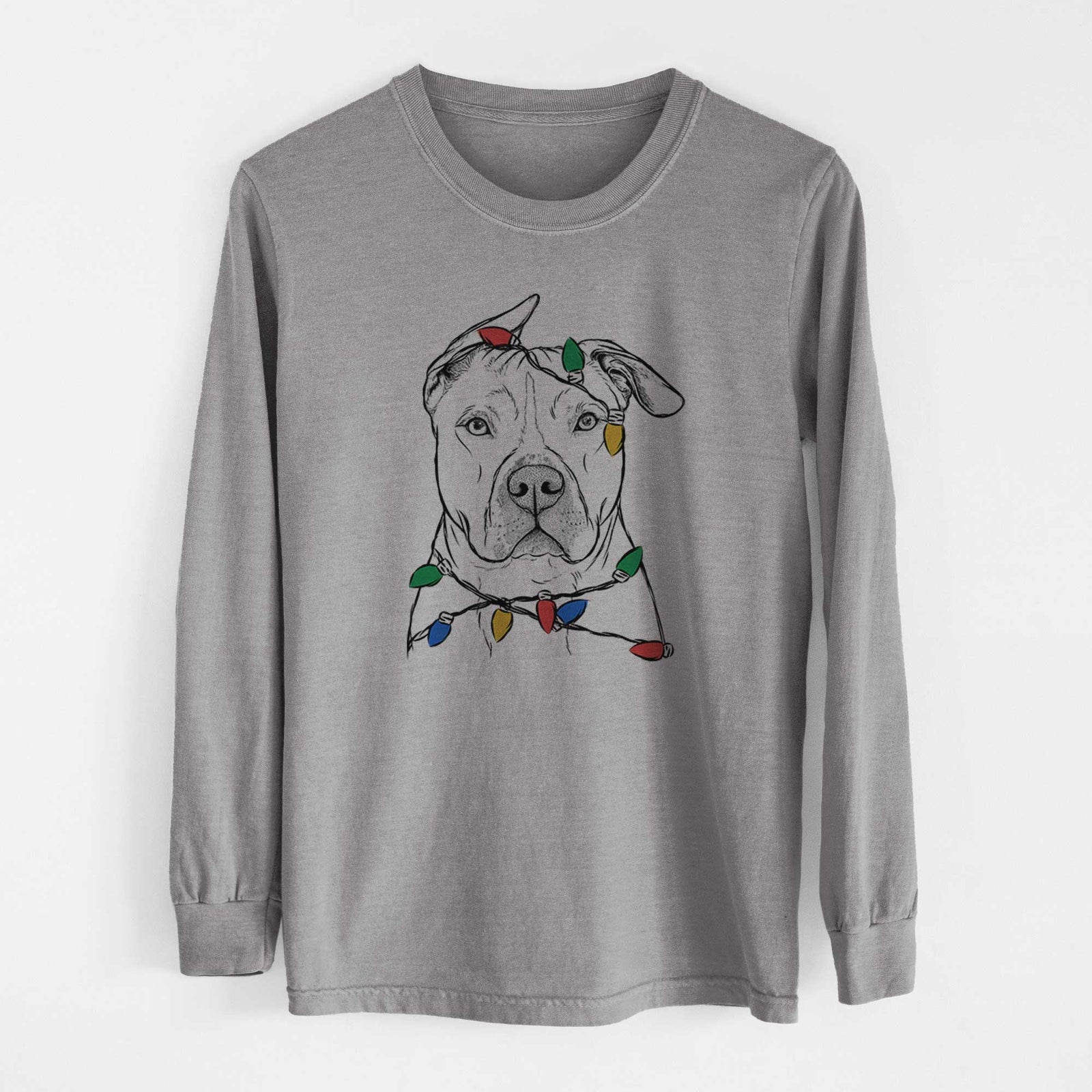 Christmas Lights Teddy Jam the Pitbull - Heavyweight 100% Cotton Long Sleeve