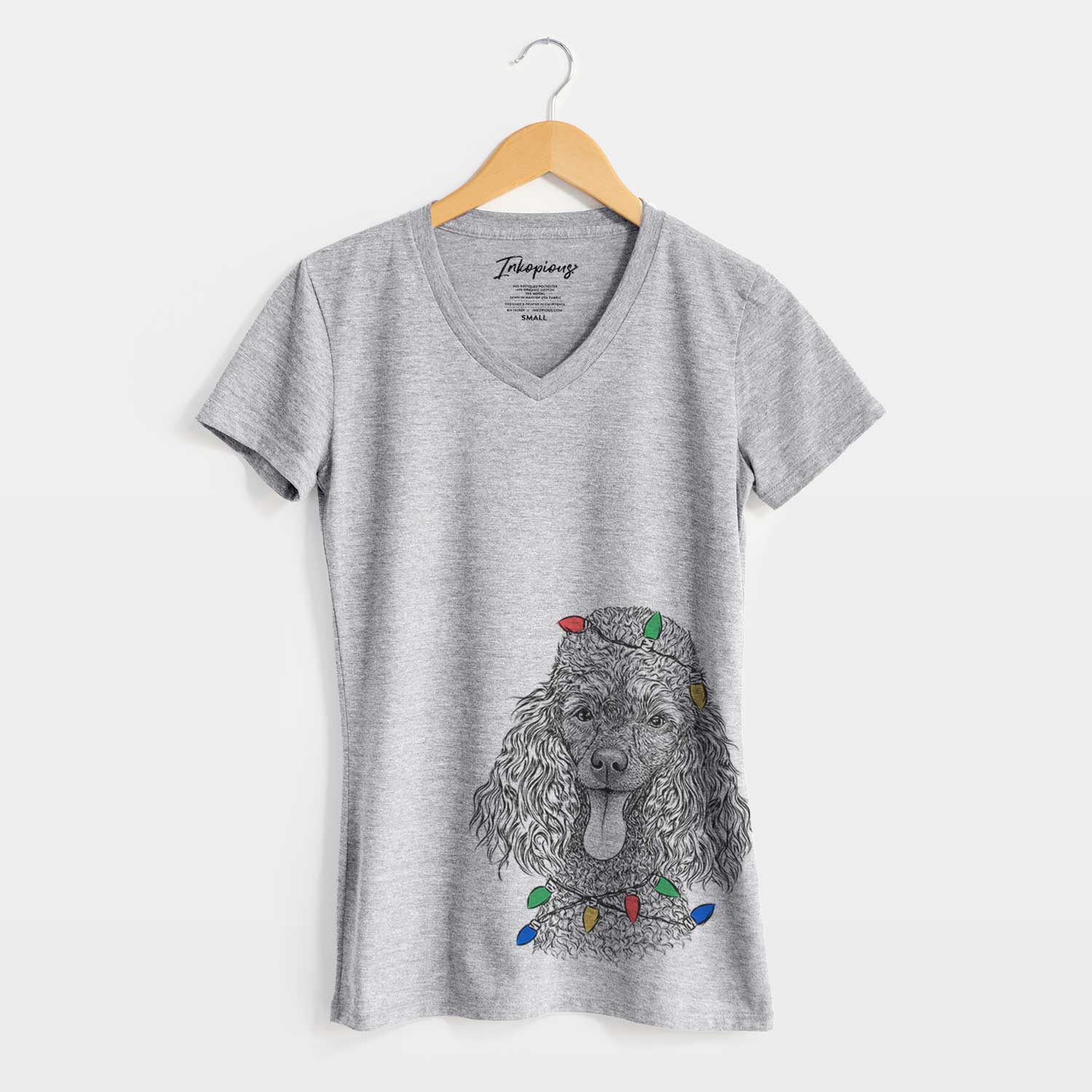 Christmas Lights Teddy the Mini Poodle - Women's V-neck Shirt