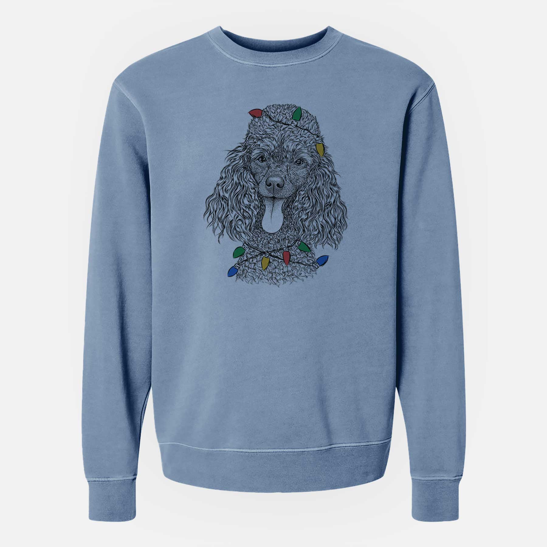 Christmas Lights Teddy the Mini Poodle - Unisex Pigment Dyed Crew Sweatshirt