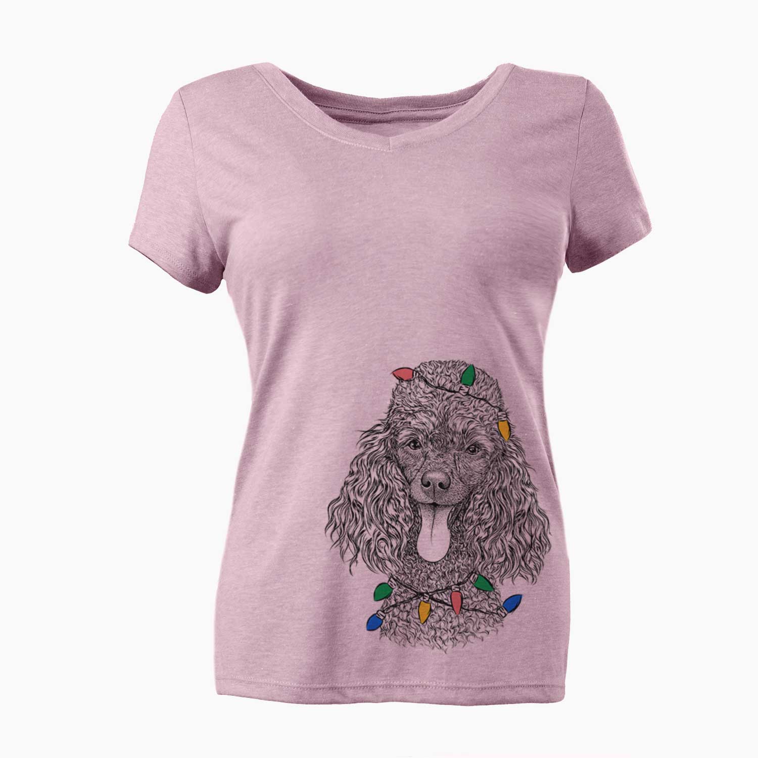 Christmas Lights Teddy the Mini Poodle - Women's V-neck Shirt