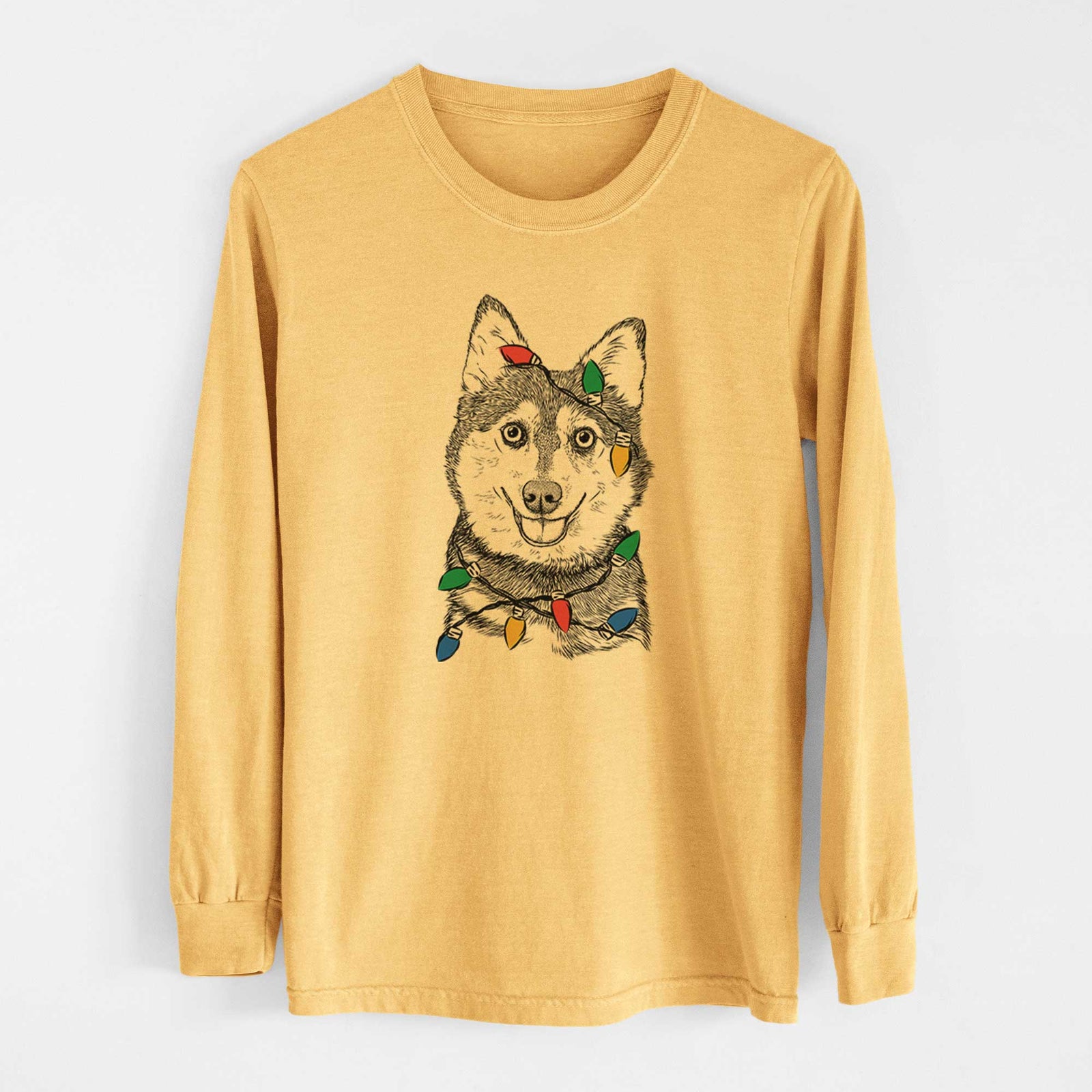 Christmas Lights Tellie the Alaskan Klee Kai - Heavyweight 100% Cotton Long Sleeve