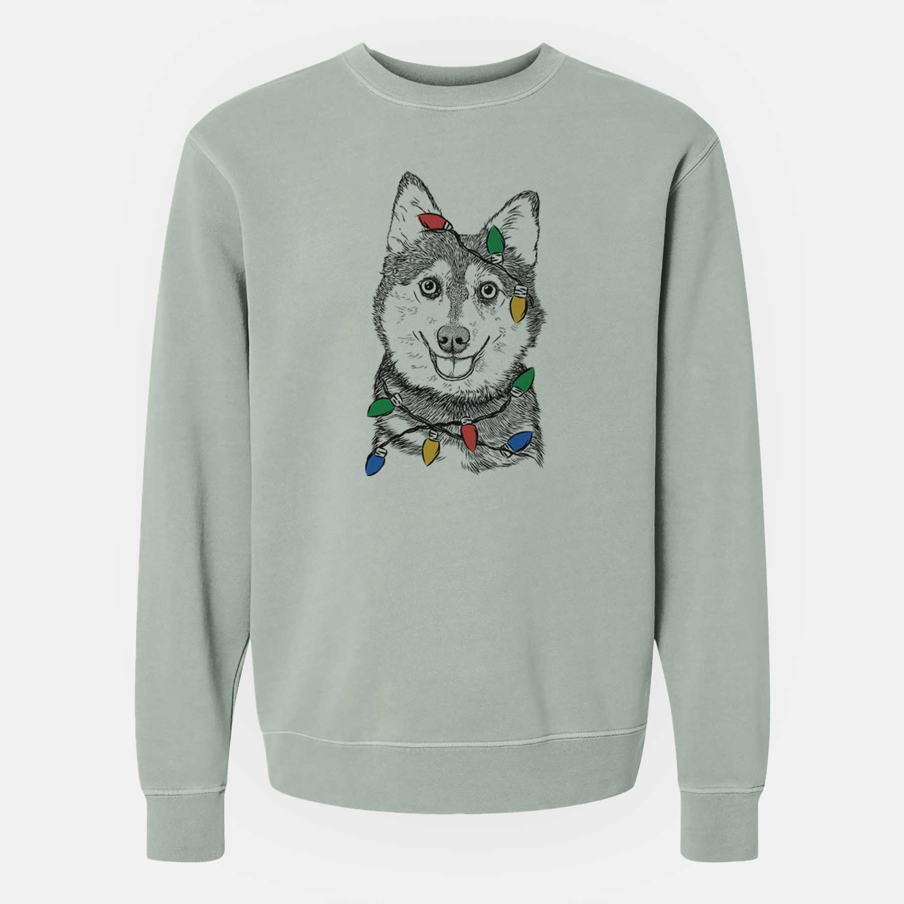 Christmas Lights Tellie the Alaskan Klee Kai - Unisex Pigment Dyed Crew Sweatshirt