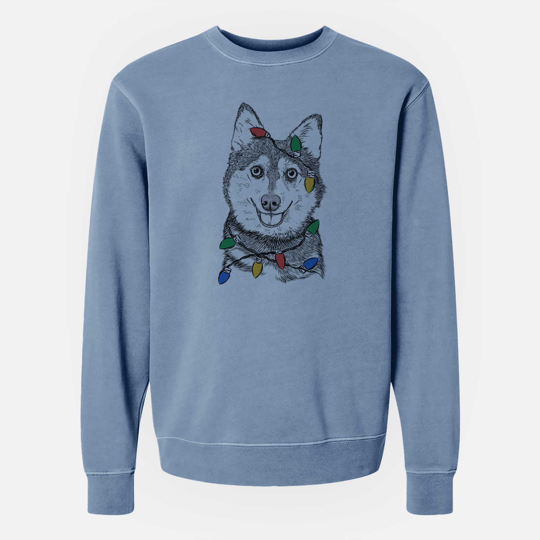 Christmas Lights Tellie the Alaskan Klee Kai - Unisex Pigment Dyed Crew Sweatshirt