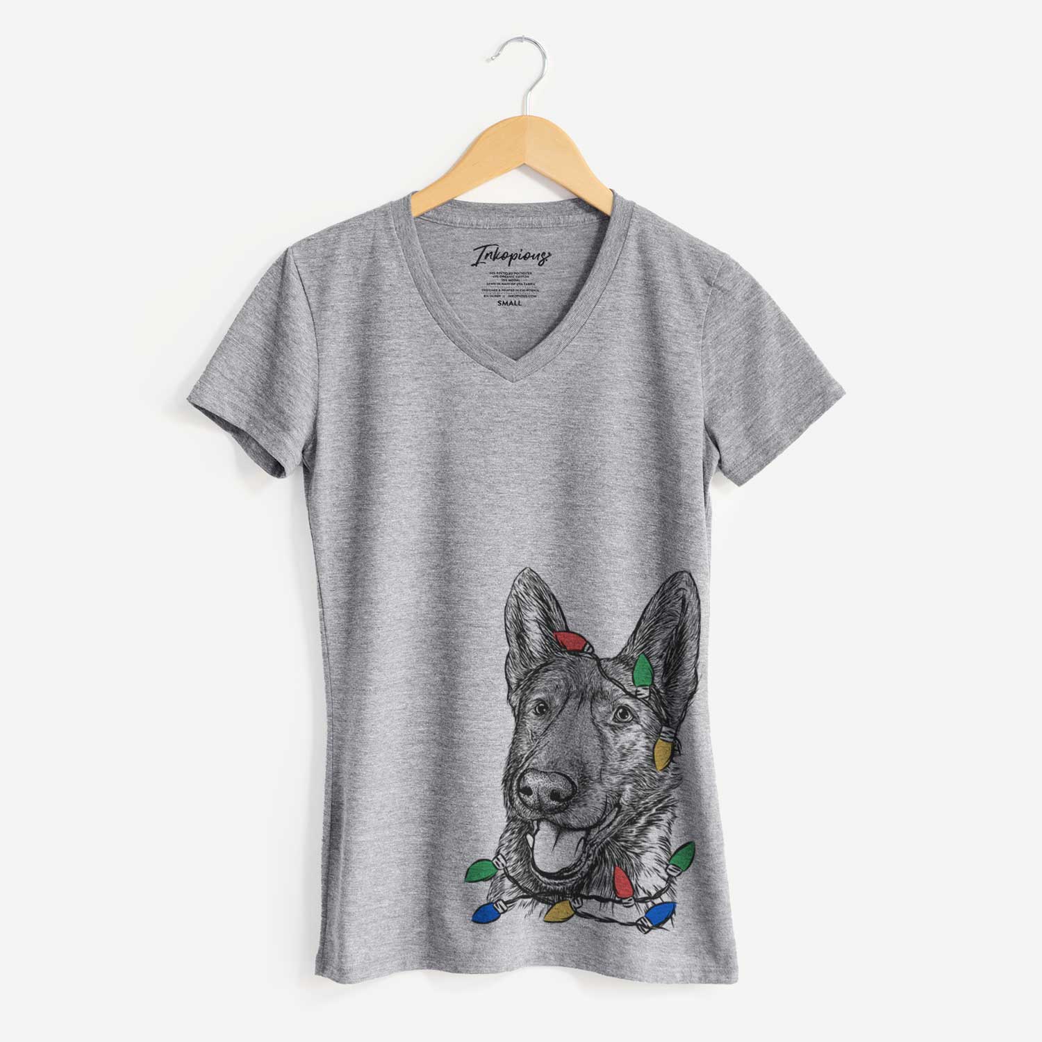 Christmas Lights Tena the German Shepherd - Women's V-neck Shirt