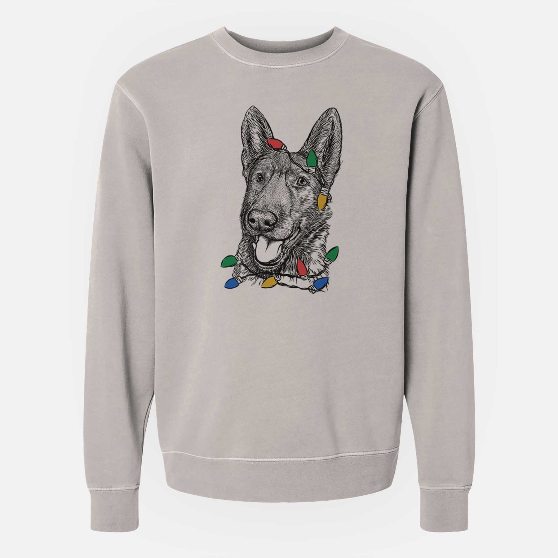 Christmas Lights Tena the German Shepherd - Unisex Pigment Dyed Crew Sweatshirt