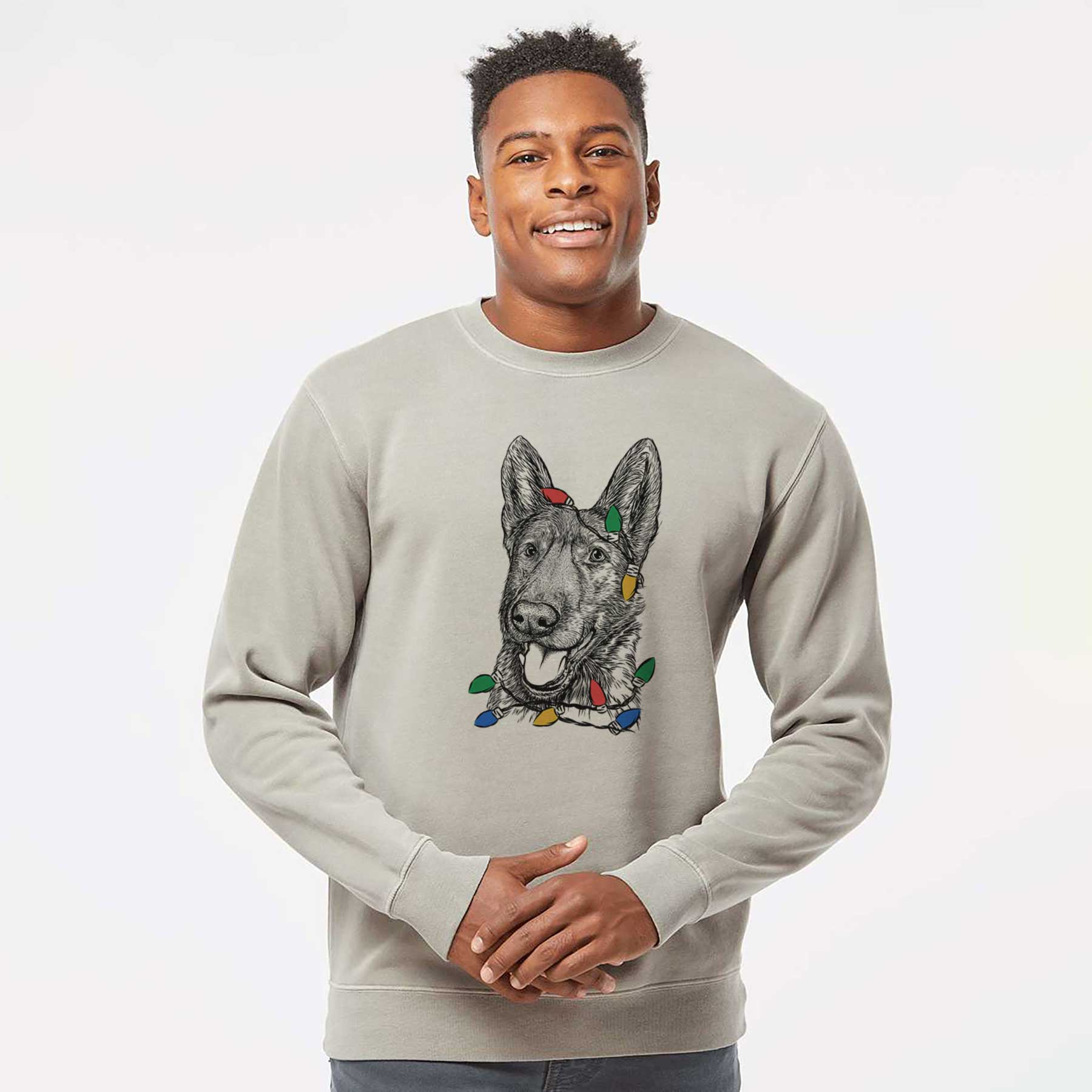 Christmas Lights Tena the German Shepherd - Unisex Pigment Dyed Crew Sweatshirt